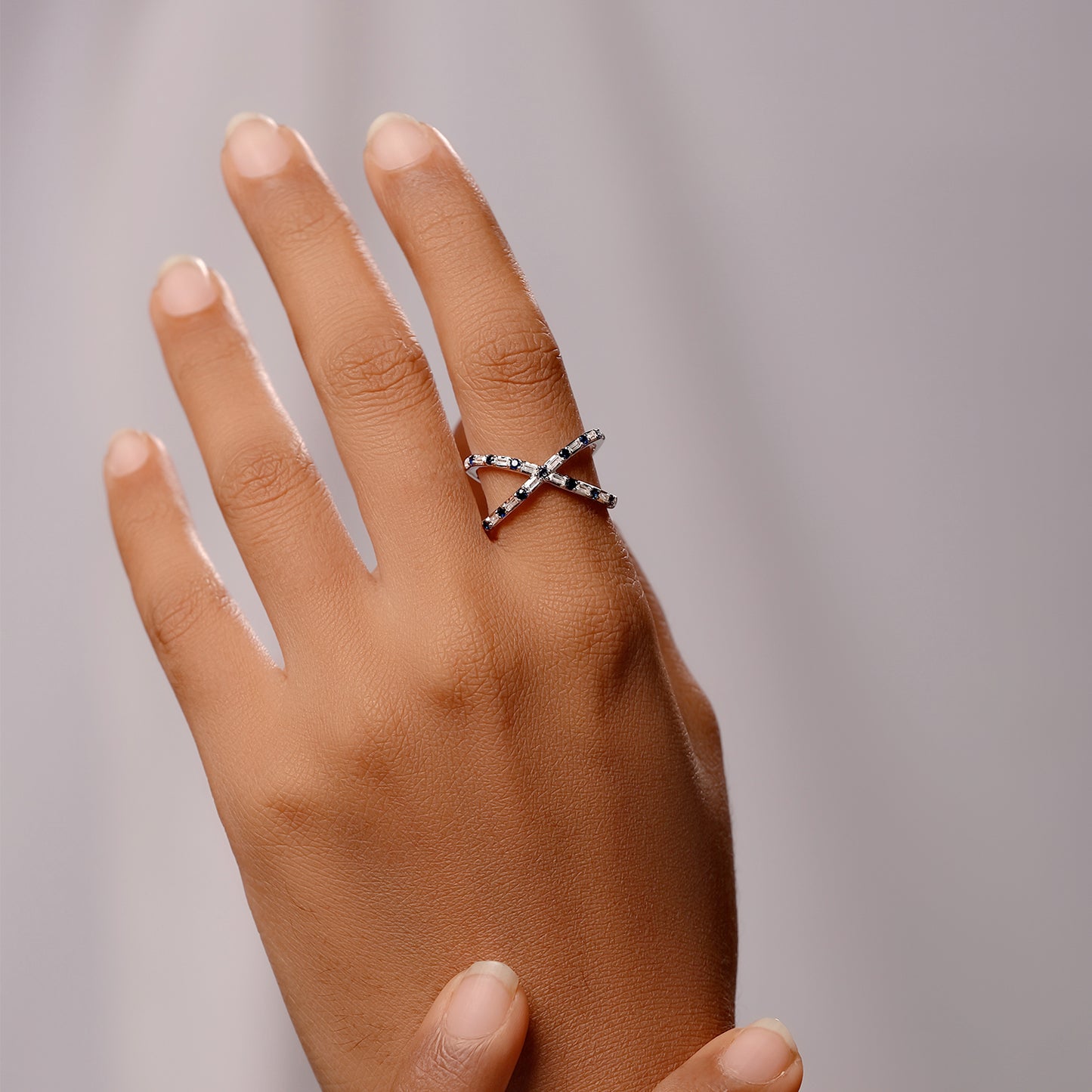 14K Gold Criss Cross Gemstone & Diamond Ring - Blue Sapphires, Diamonds