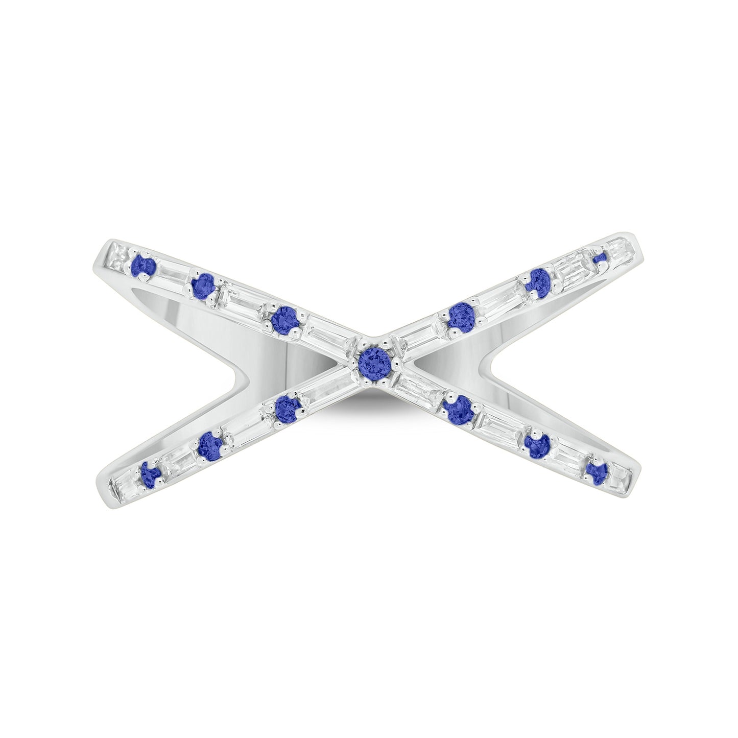 14K Gold Criss Cross Gemstone & Diamond Ring - Blue Sapphires, Diamonds