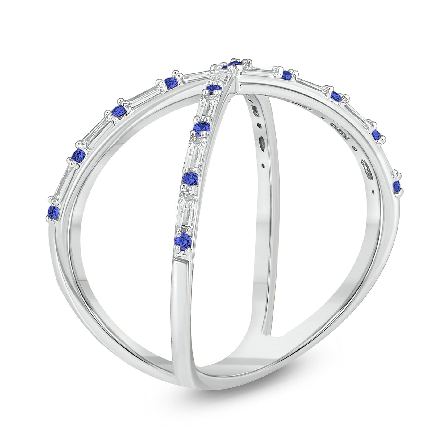 14K Gold Criss Cross Gemstone & Diamond Ring - Blue Sapphires, Diamonds
