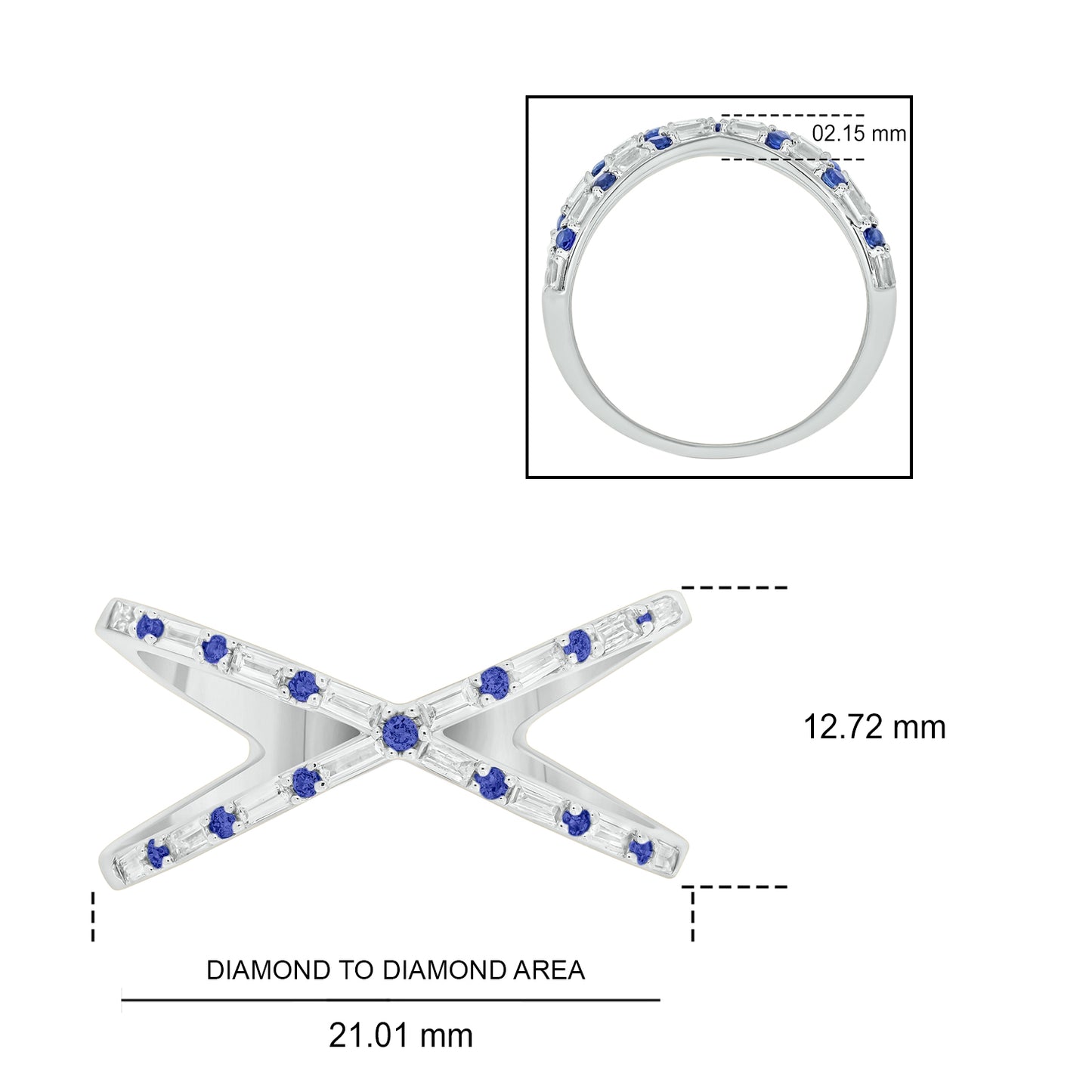 14K Gold Criss Cross Gemstone & Diamond Ring - Blue Sapphires, Diamonds