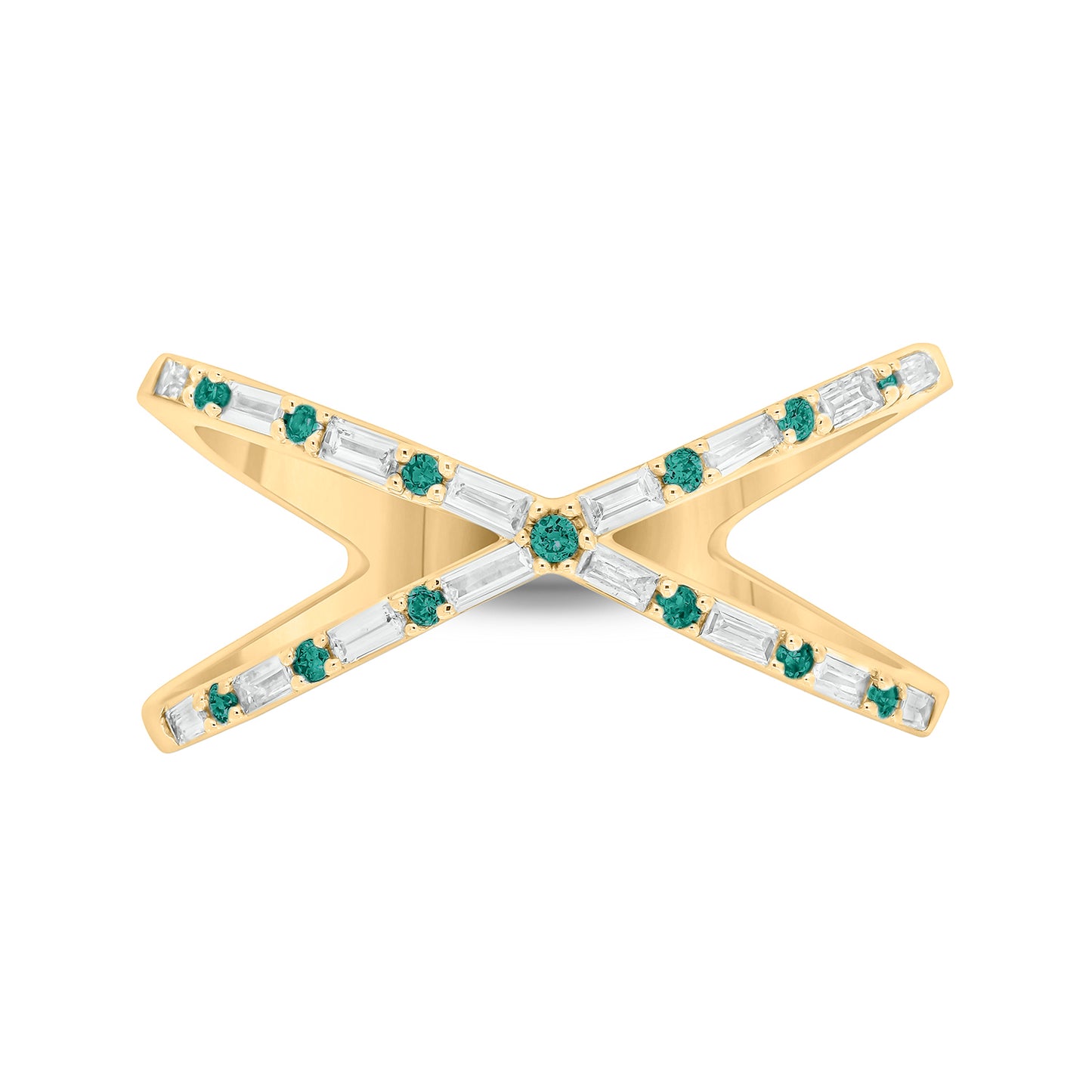 14K gold Criss Cross Emerald & Diamond Ring