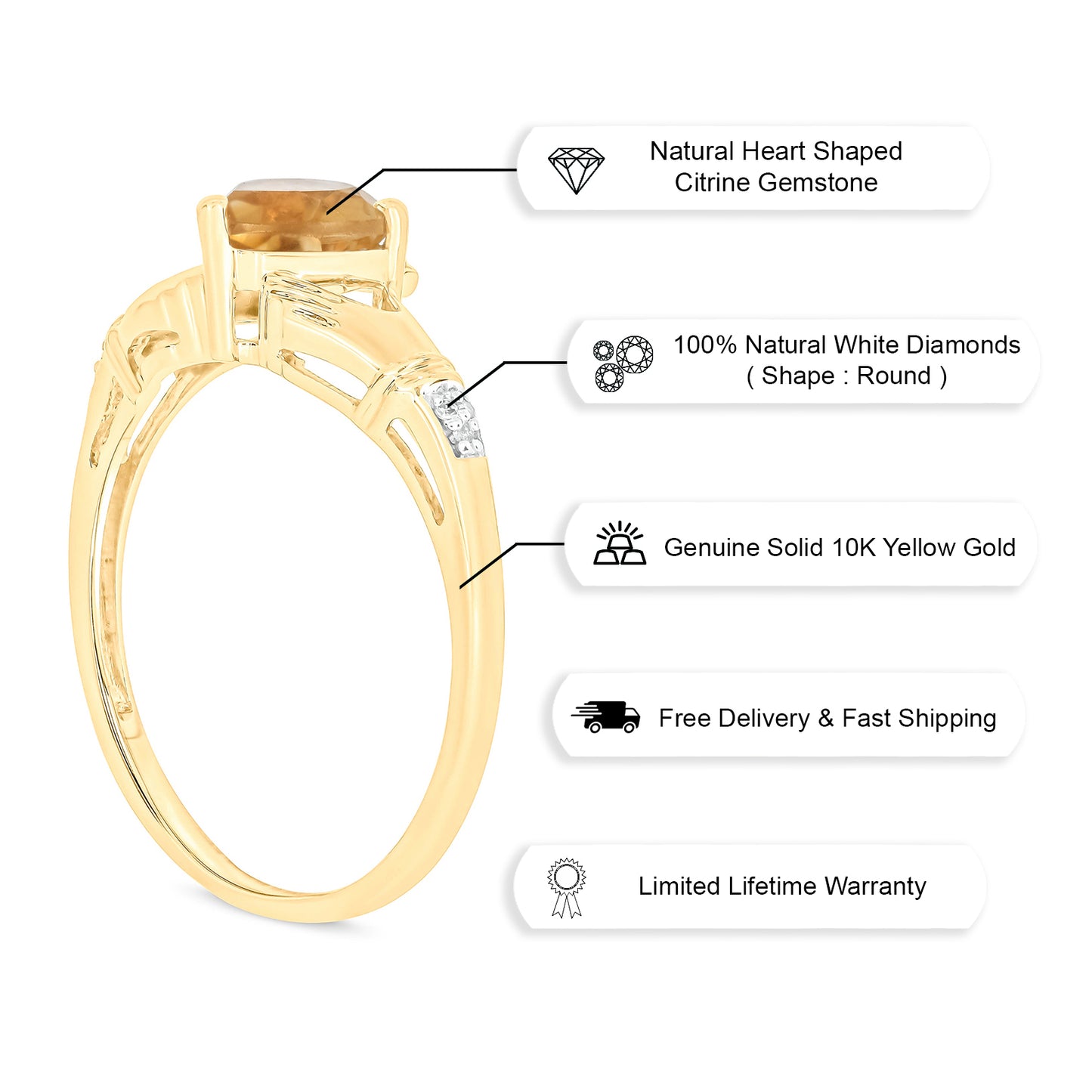 Claddagh Citrine Diamond Ring in 10K Gold