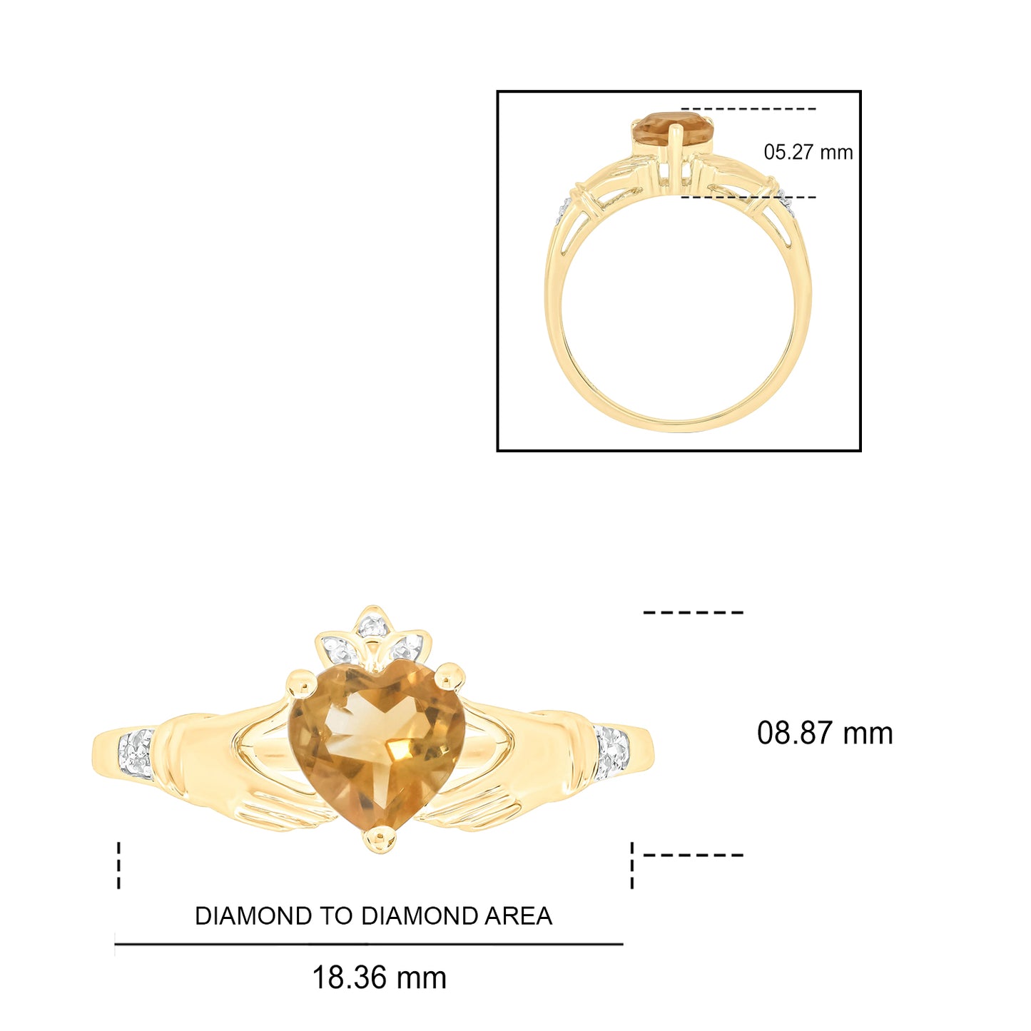 Claddagh Citrine Diamond Ring in 10K Gold