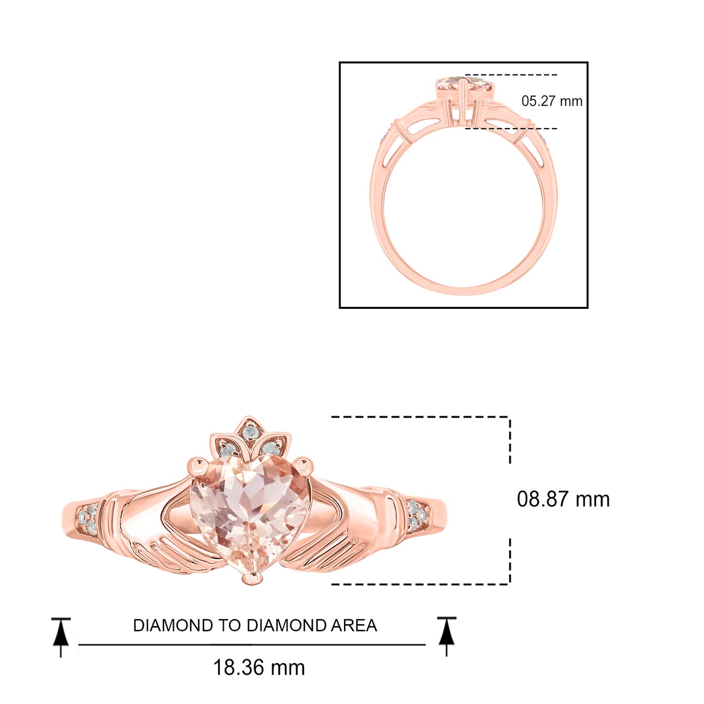 10K Gold Claddagh Morganite Diamond Ring