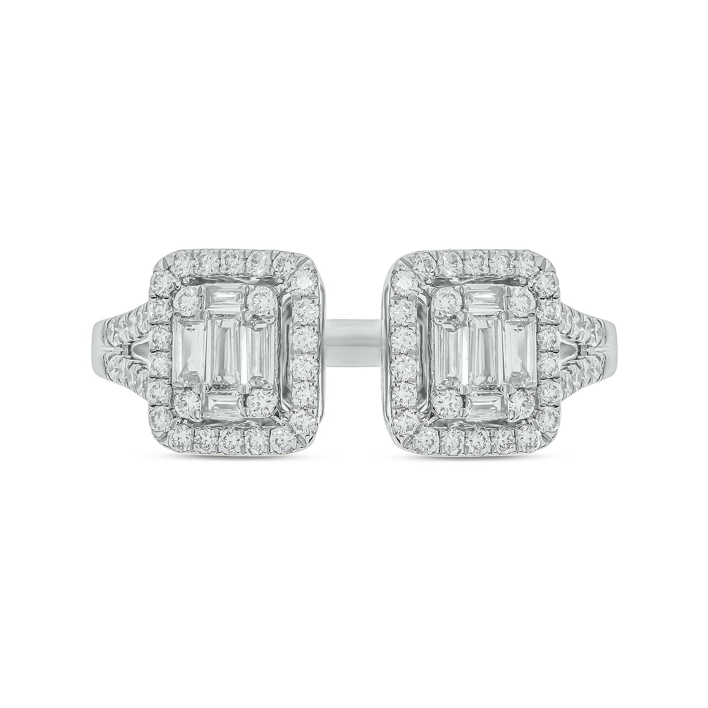 14KT Gold, Round & Baguette Diamond Studded Open Ring