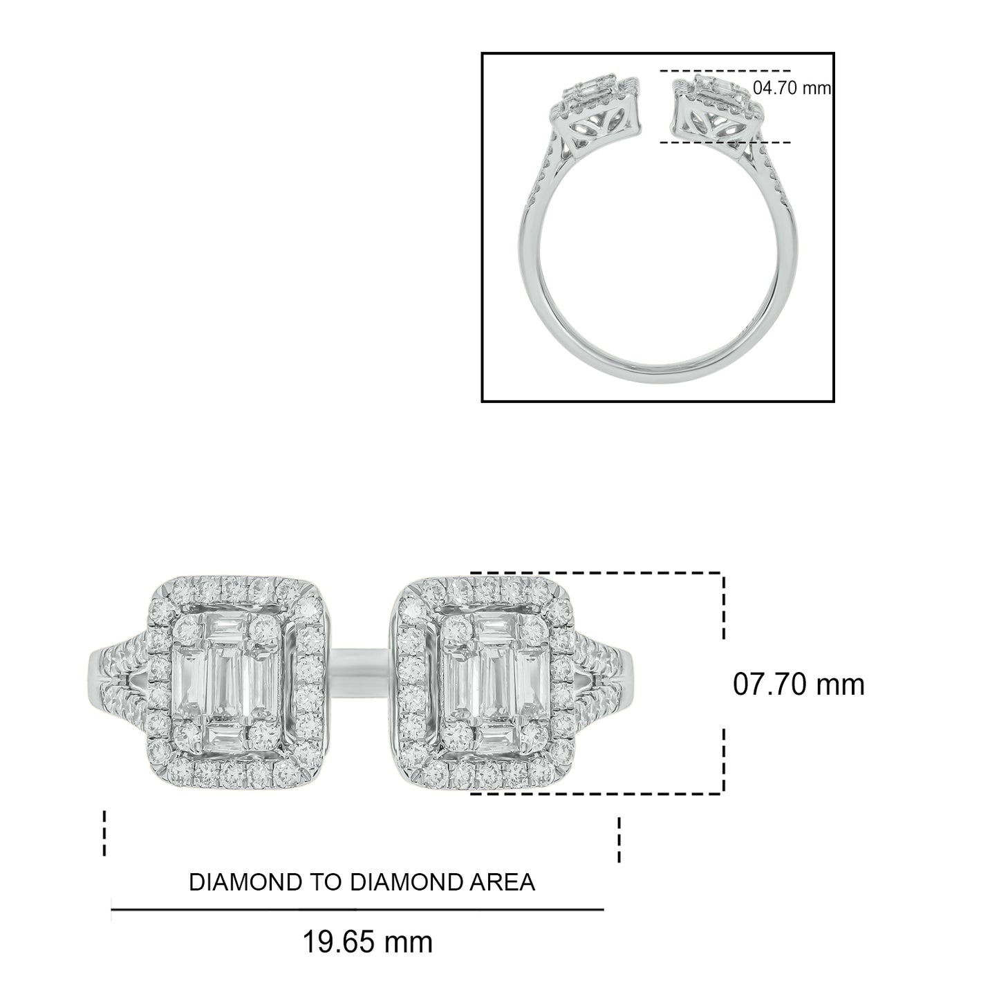 14KT Gold, Round & Baguette Diamond Studded Open Ring