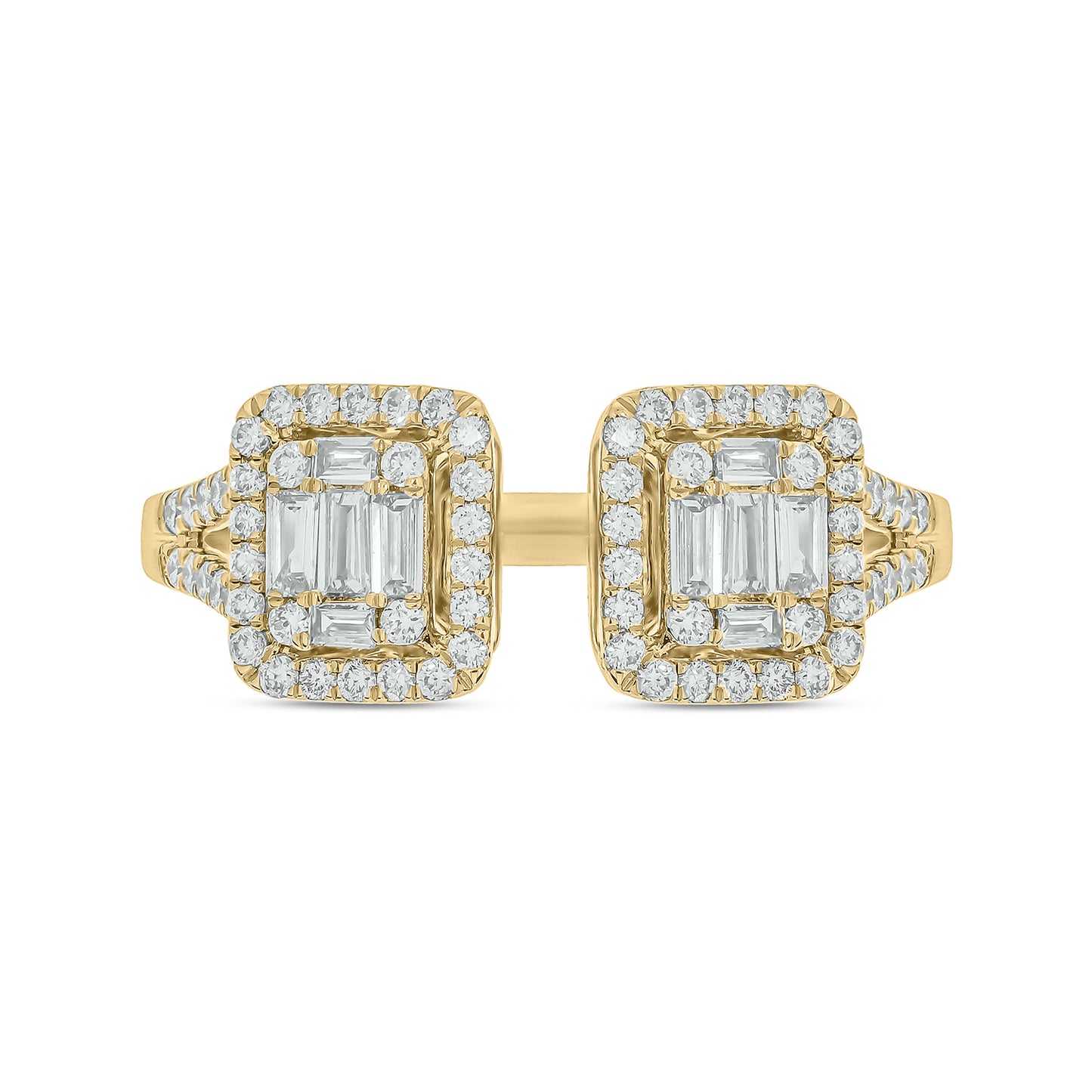 14KT Gold, Round & Baguette Diamond Studded Open Ring