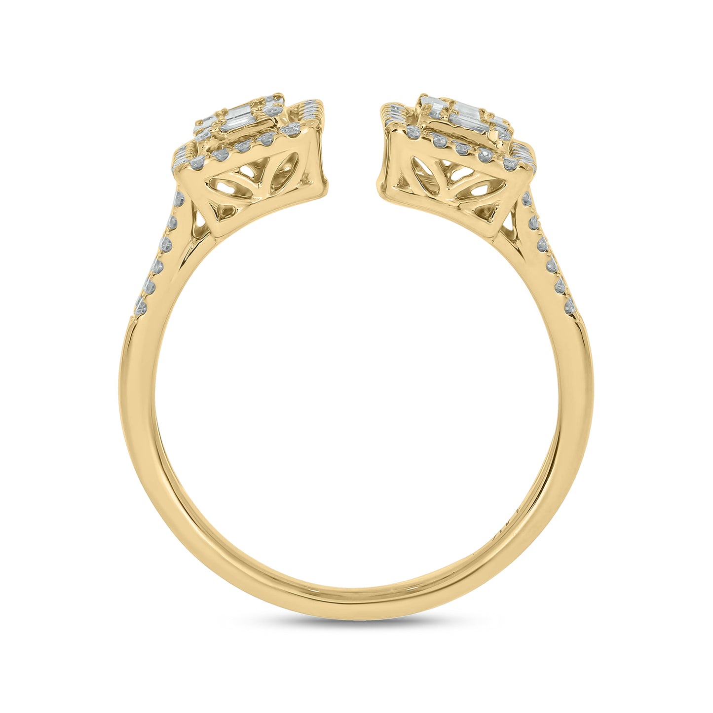 14KT Gold, Round & Baguette Diamond Studded Open Ring