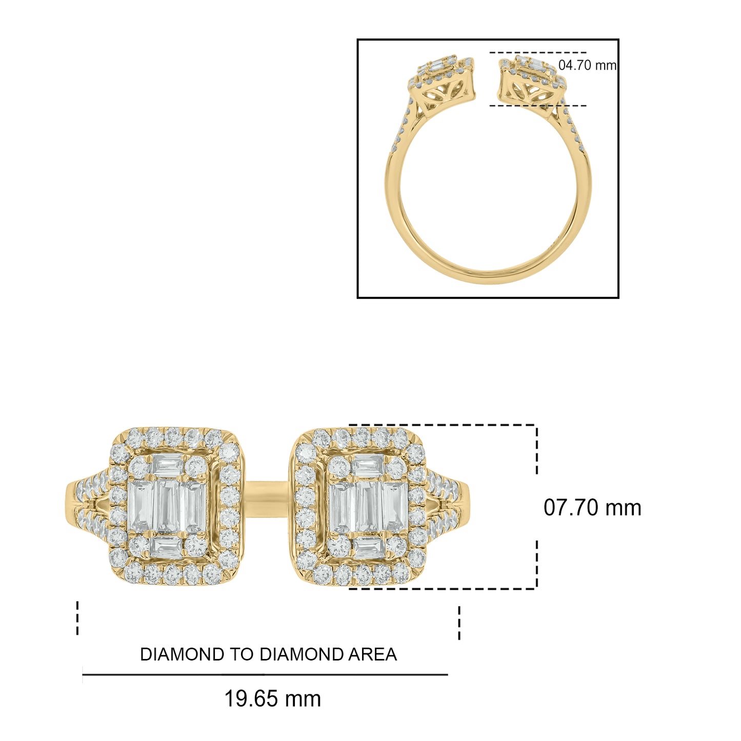 14KT Gold, Round & Baguette Diamond Studded Open Ring