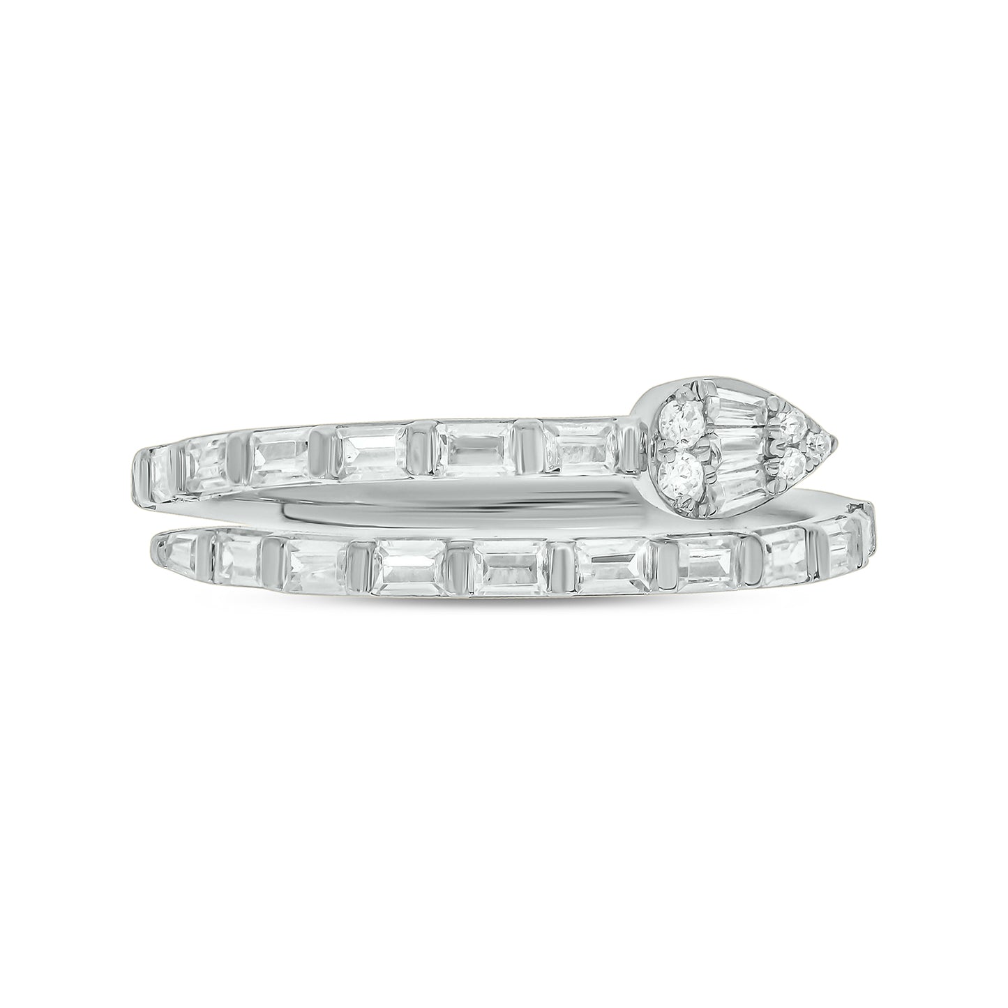 14KT Gold Round & Baguette Pear Shaped Diamonds Stylish Open Ring