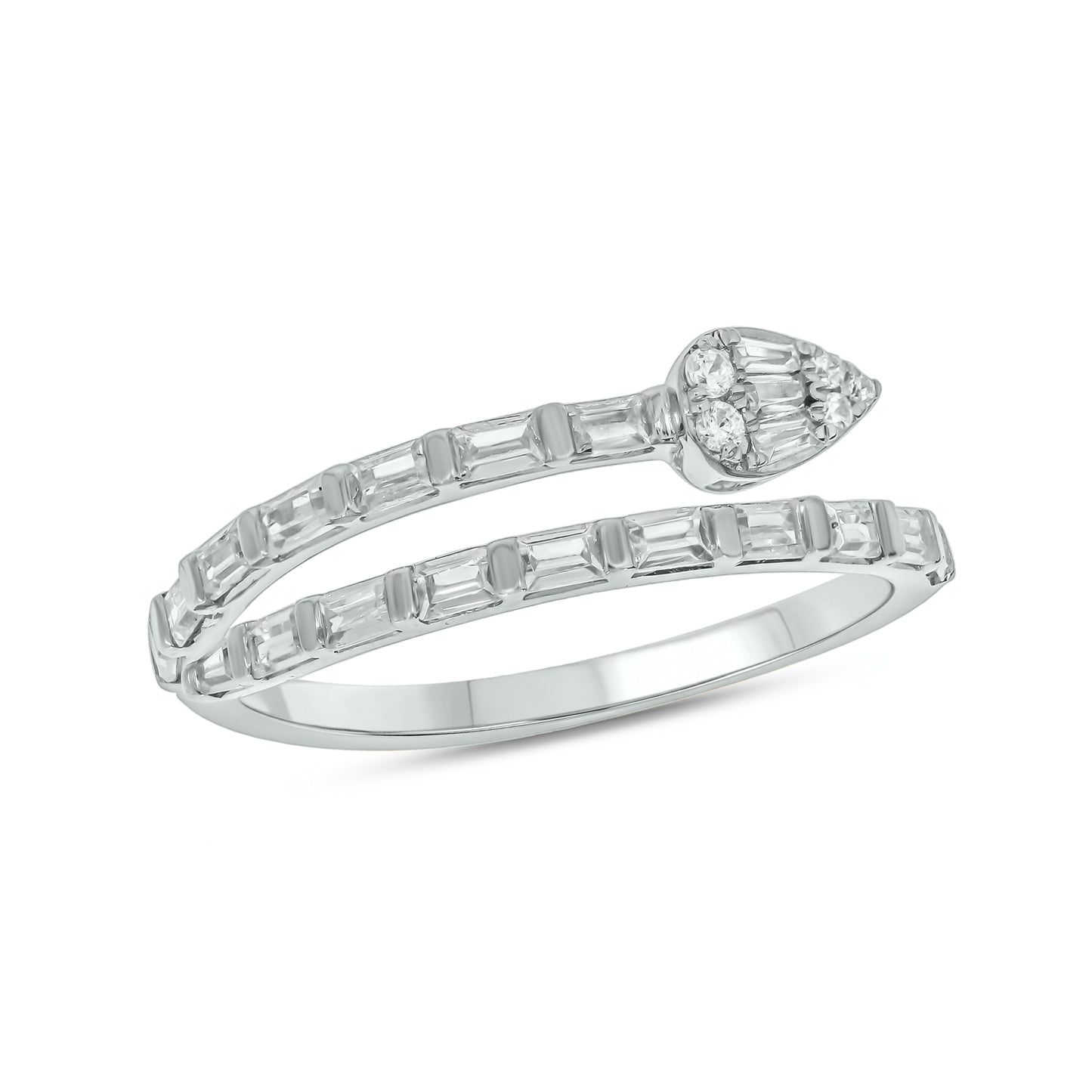 14KT Gold Round & Baguette Pear Shaped Diamonds Stylish Open Ring