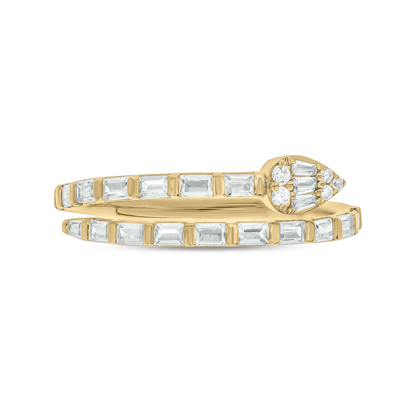 14KT Gold Round & Baguette Pear Shaped Diamonds Stylish Open Ring
