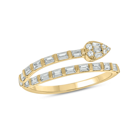 14KT Gold Stylish Open Ring, 5/8cttw Round & Baguette Diamonds