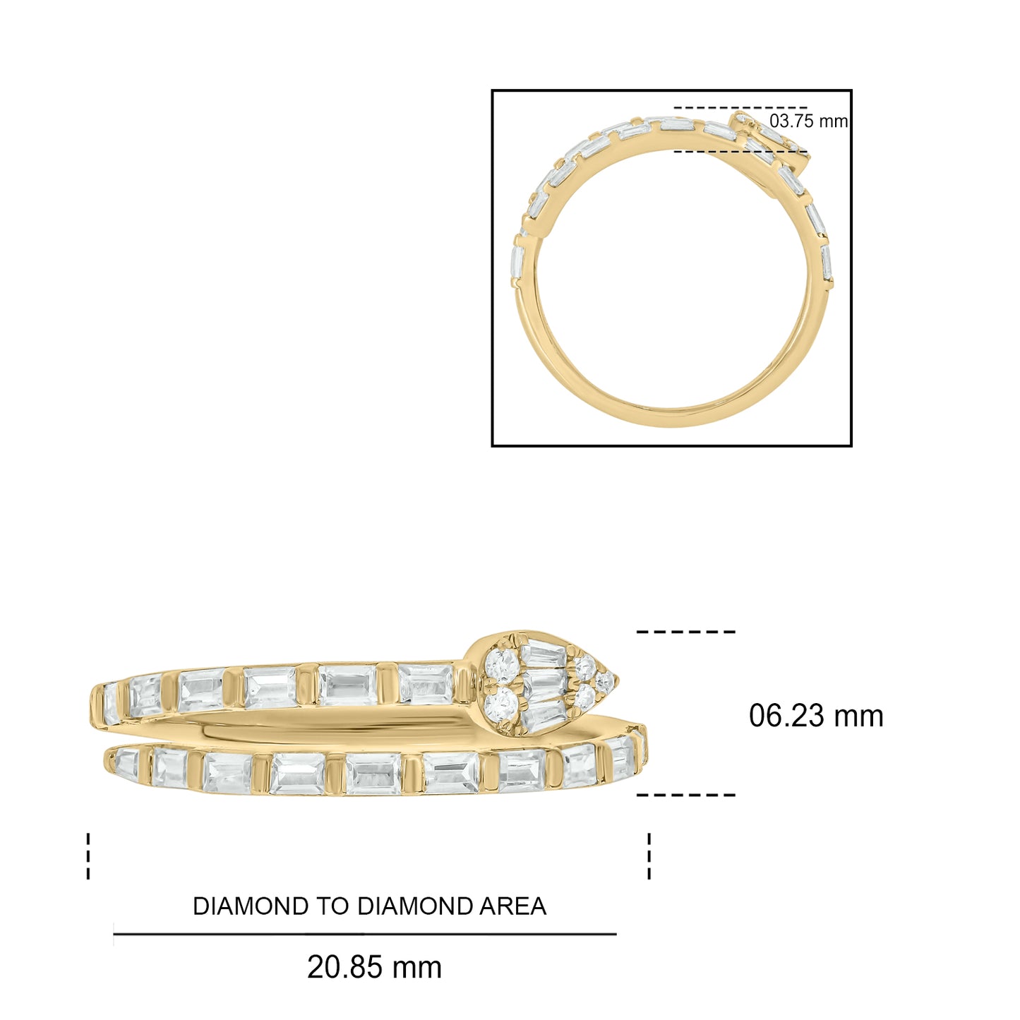 14KT Gold Round & Baguette Pear Shaped Diamonds Stylish Open Ring