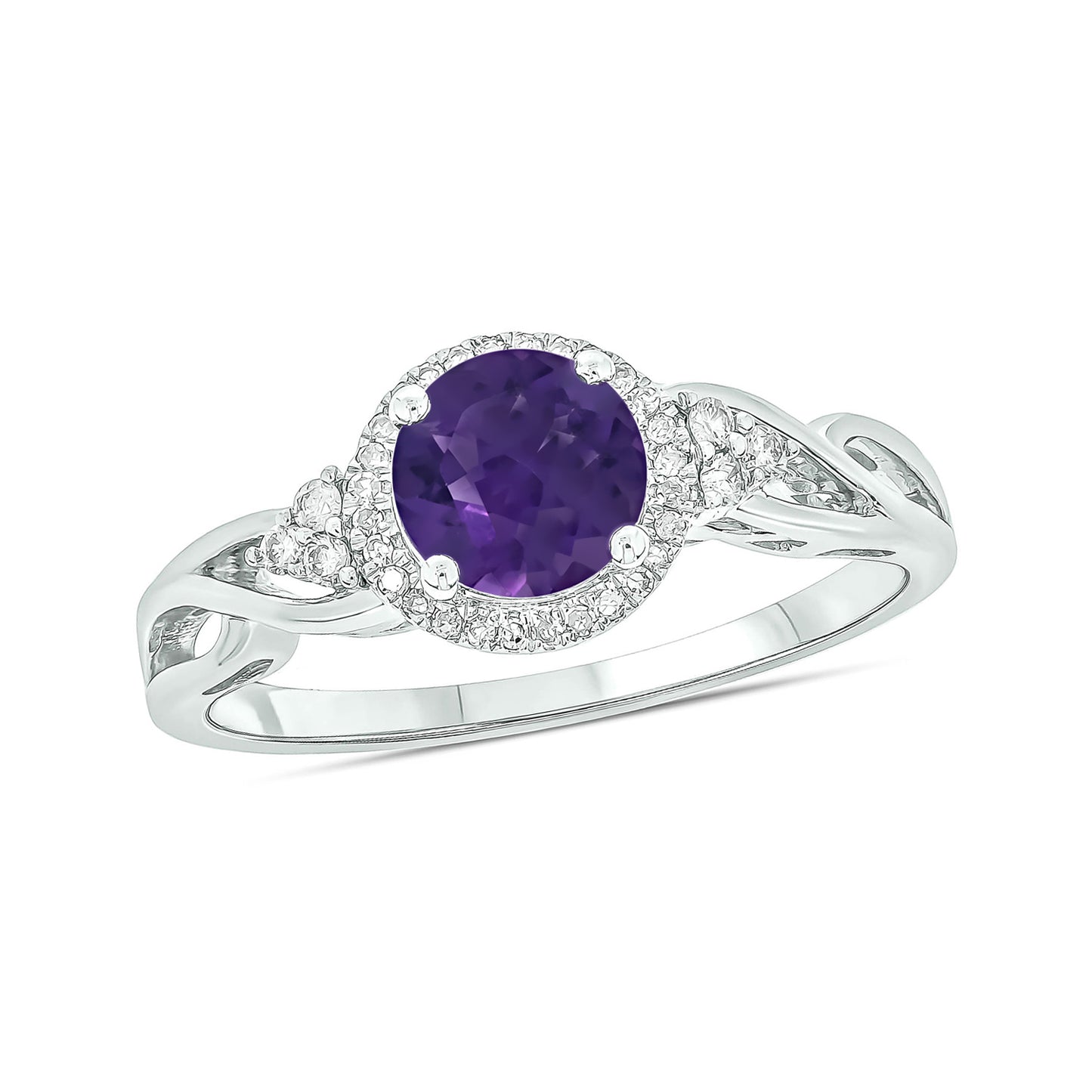 10K Gold Classic Amethyst Diamond Ring