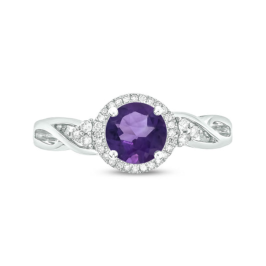 10K Gold Classic Amethyst Diamond Ring