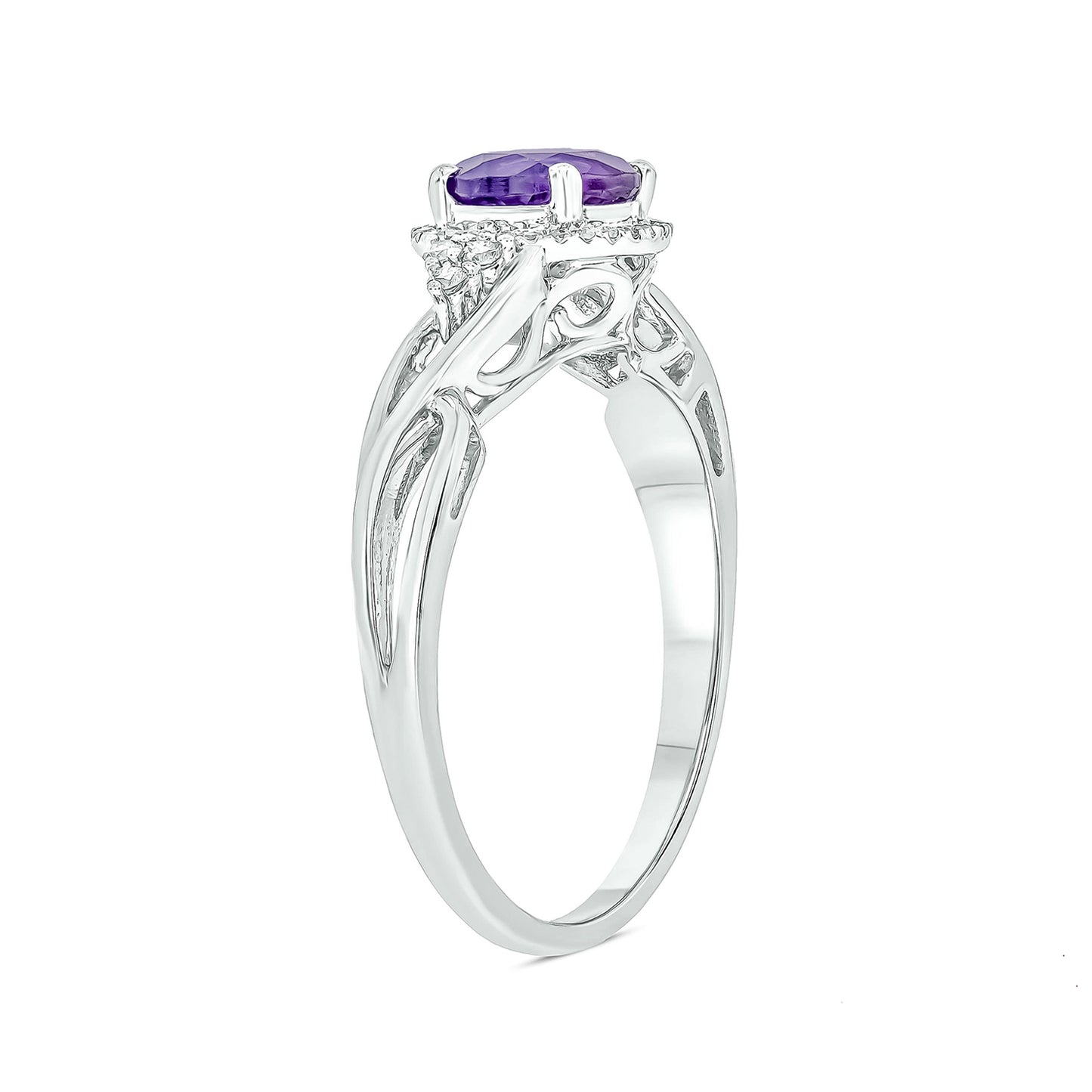 10K Gold Classic Amethyst Diamond Ring