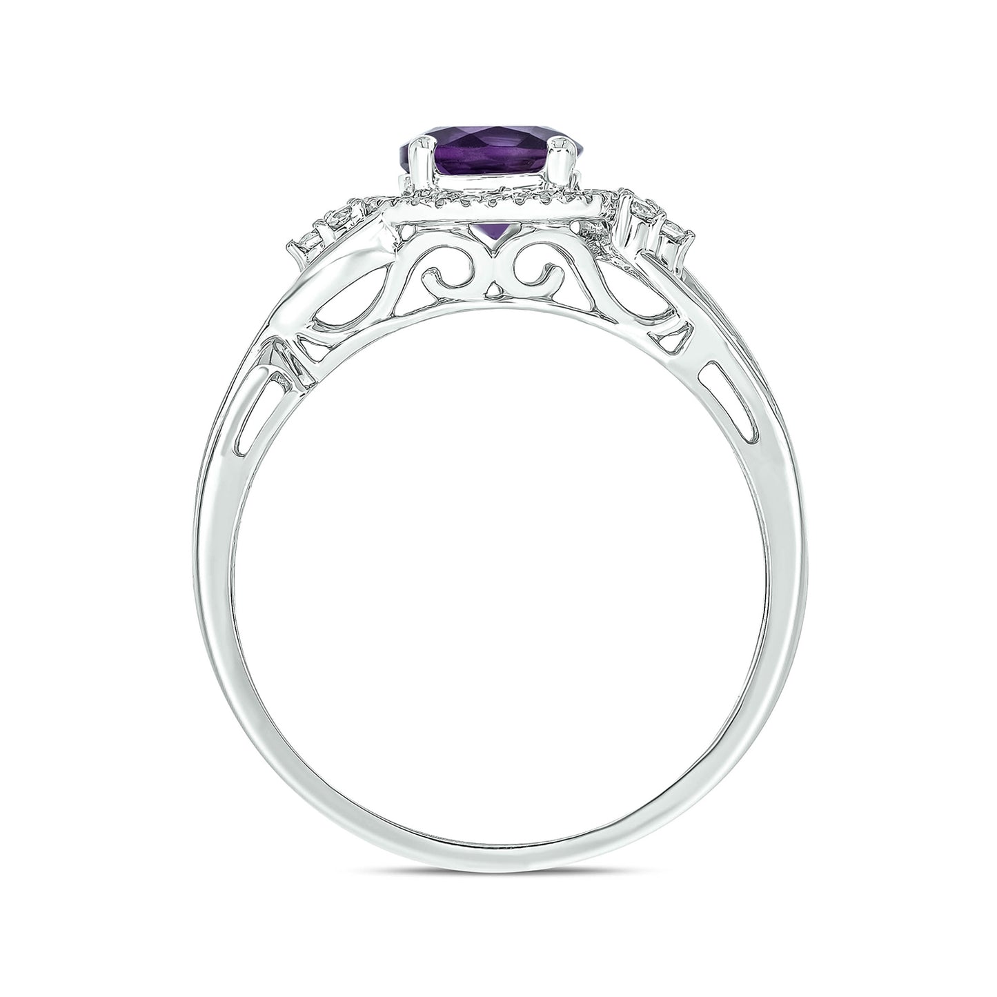 10K Gold Classic Amethyst Diamond Ring