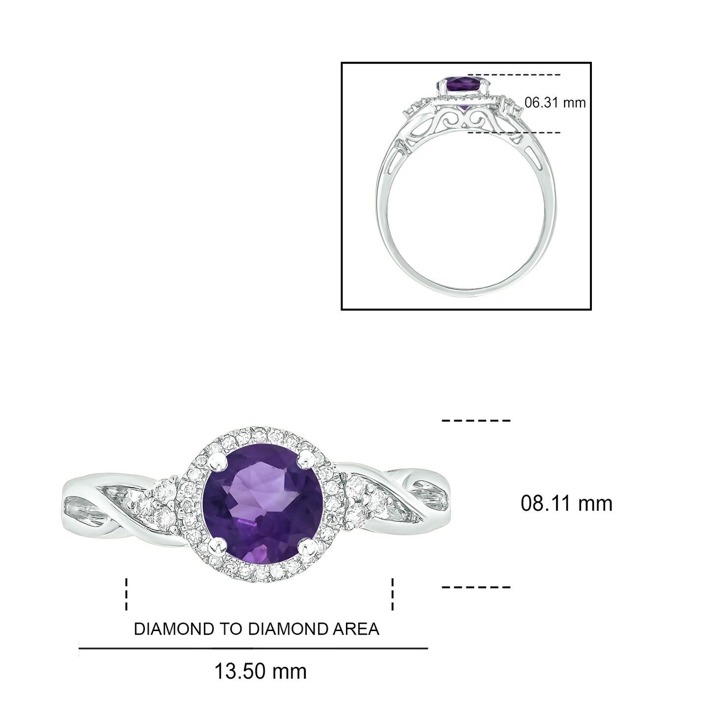 10K Gold Classic Amethyst Diamond Ring