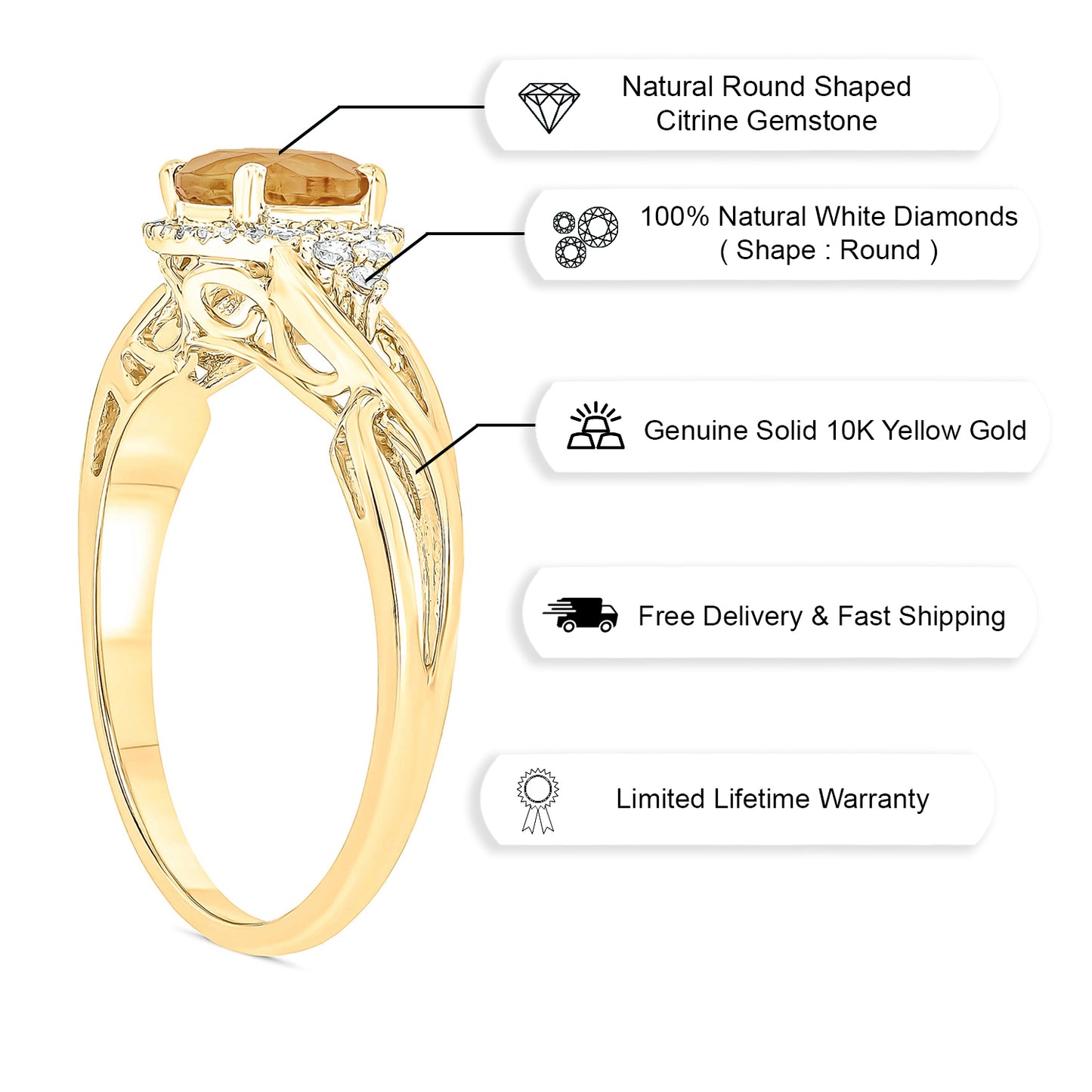 10K Gold Classic Gemstone & Diamond Ring- Citrine, Peridot