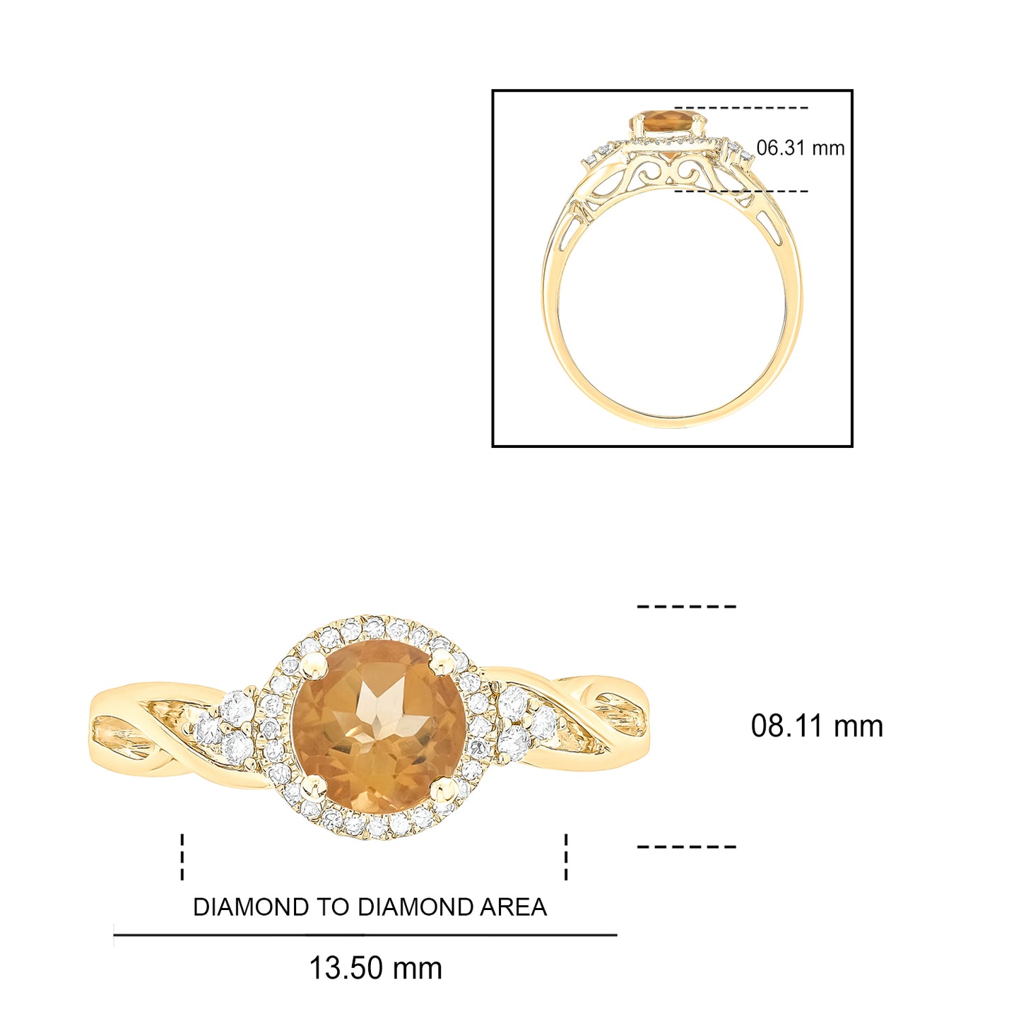 10K Gold Classic Gemstone & Diamond Ring- Citrine, Peridot