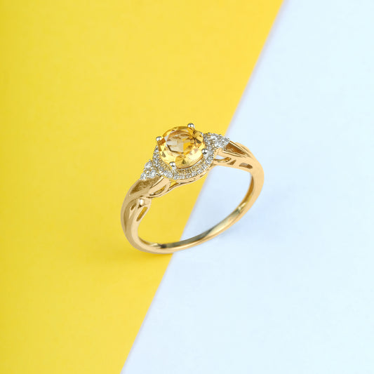 10K Gold Classic Gemstone & Diamond Ring- Citrine, Peridot