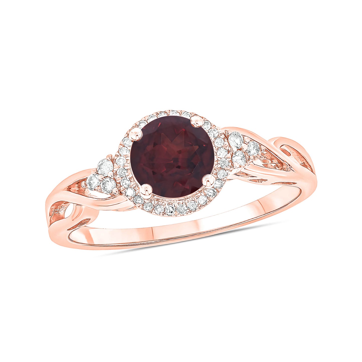 10K Gold Classic Gemstone & Diamond Ring - Garnet, Morganite