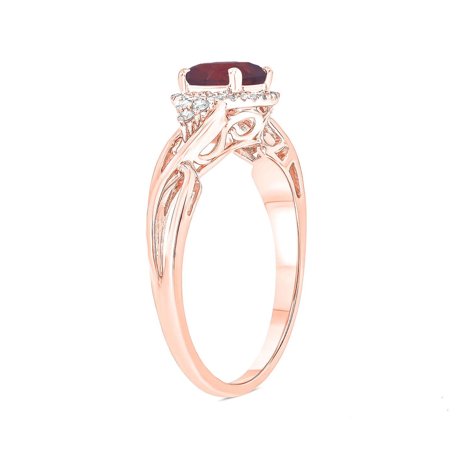 10K Gold Classic Gemstone & Diamond Ring - Garnet, Morganite