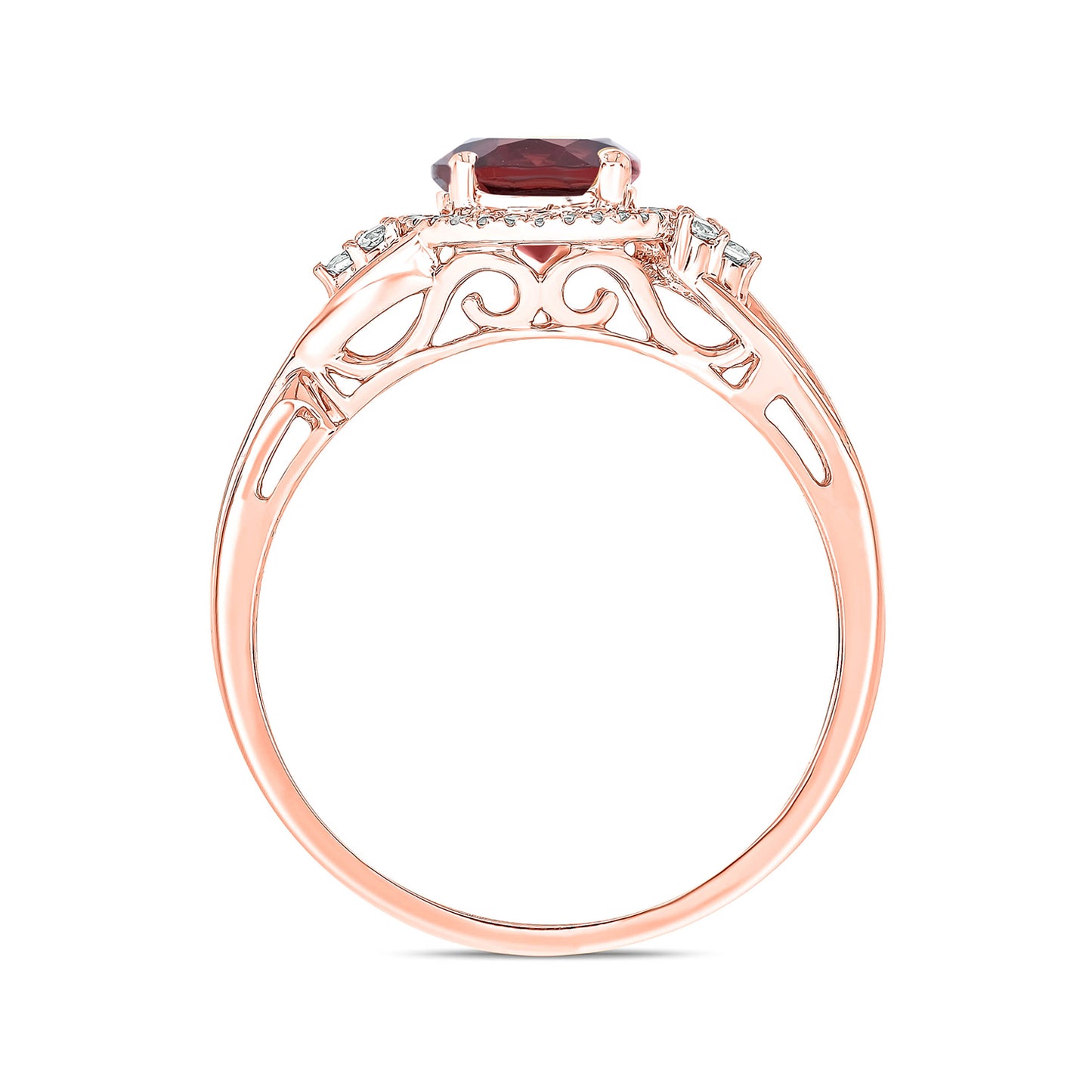 10K Gold Classic Gemstone & Diamond Ring - Garnet, Morganite