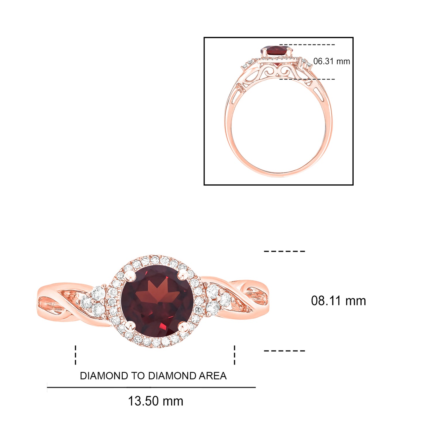 10K Gold Classic Gemstone & Diamond Ring - Garnet, Morganite