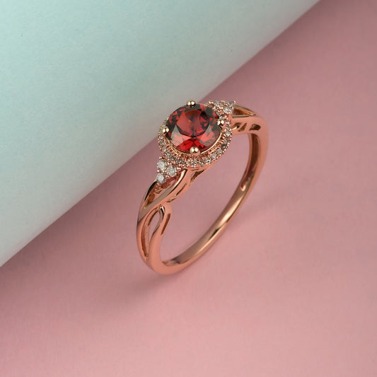 10K Gold Classic Gemstone & Diamond Ring - Garnet, Morganite