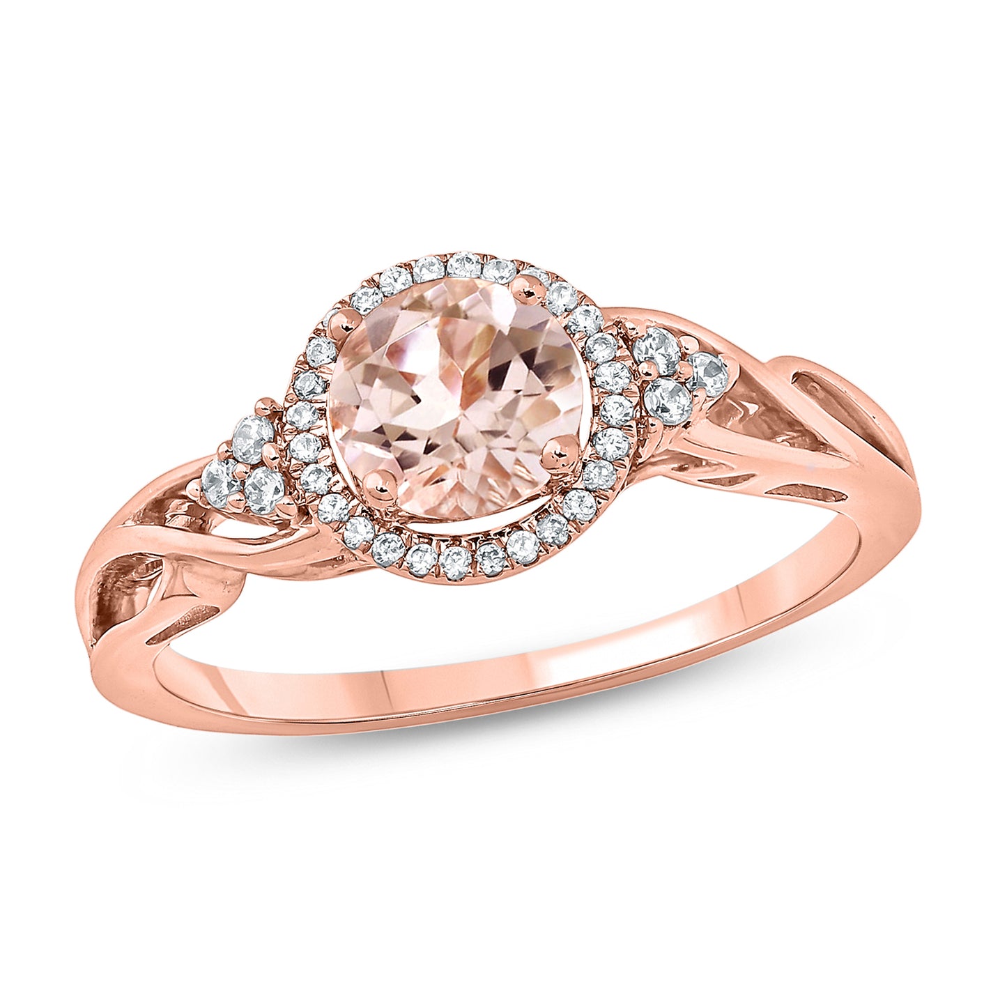 10K Gold Classic Gemstone & Diamond Ring - Garnet, Morganite