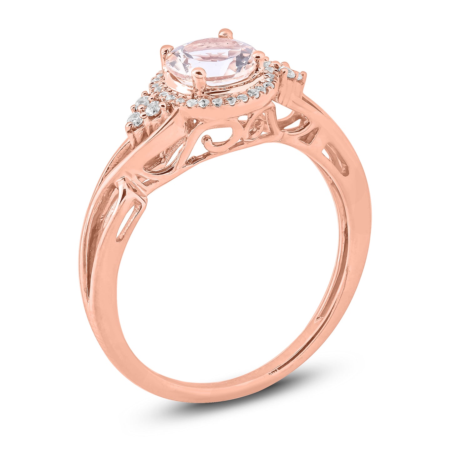 10K Gold Classic Gemstone & Diamond Ring - Garnet, Morganite