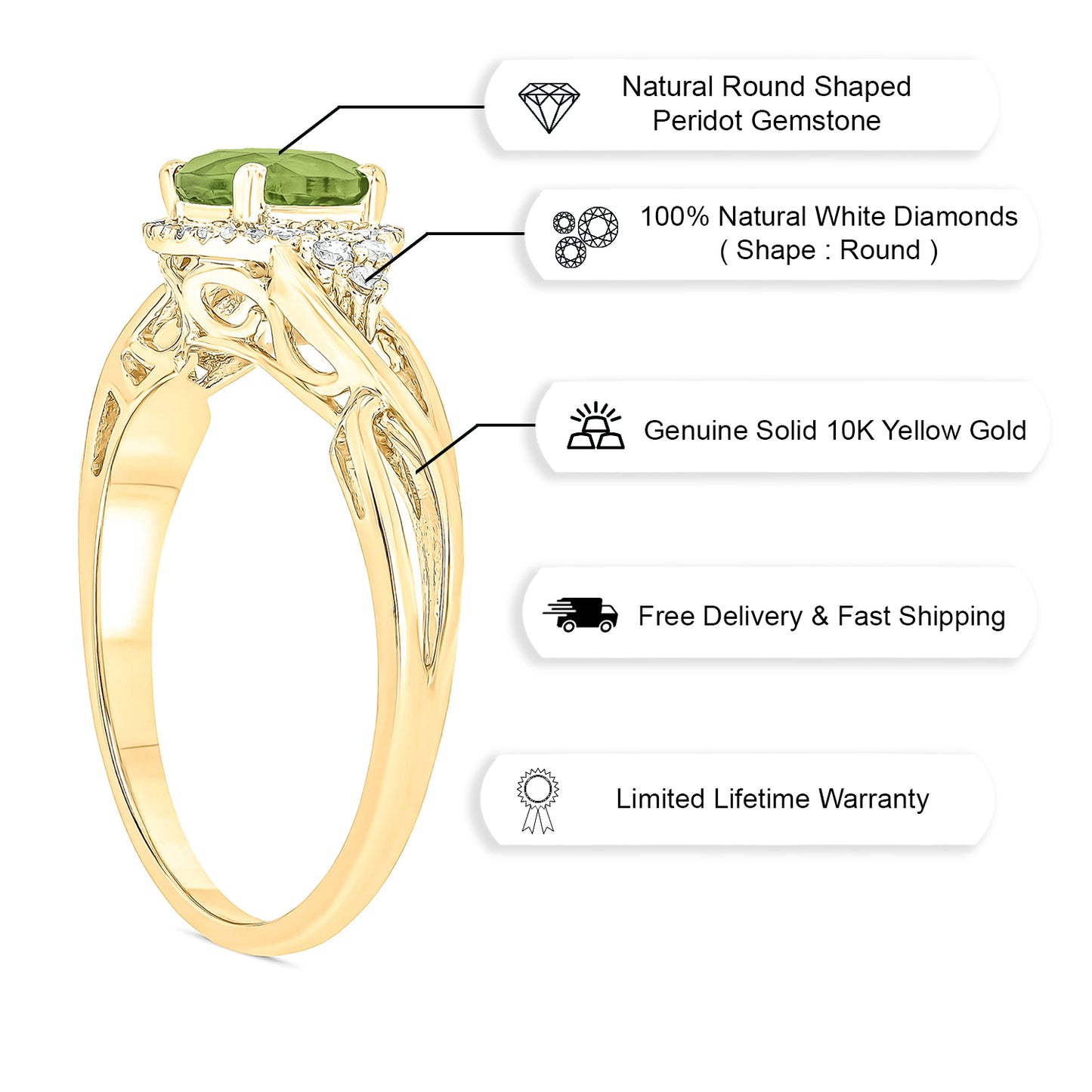 10K Gold Classic Gemstone & Diamond Ring- Citrine, Peridot