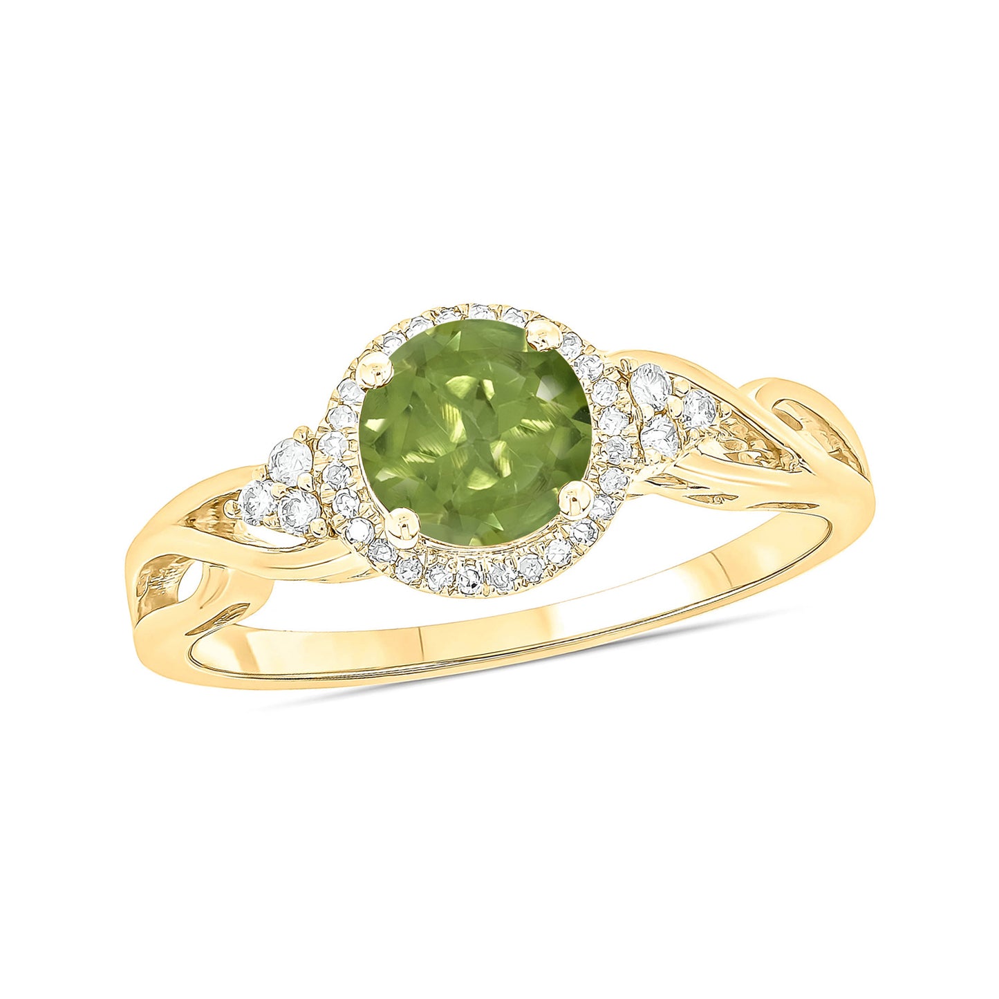10K Gold Classic Gemstone & Diamond Ring- Citrine, Peridot