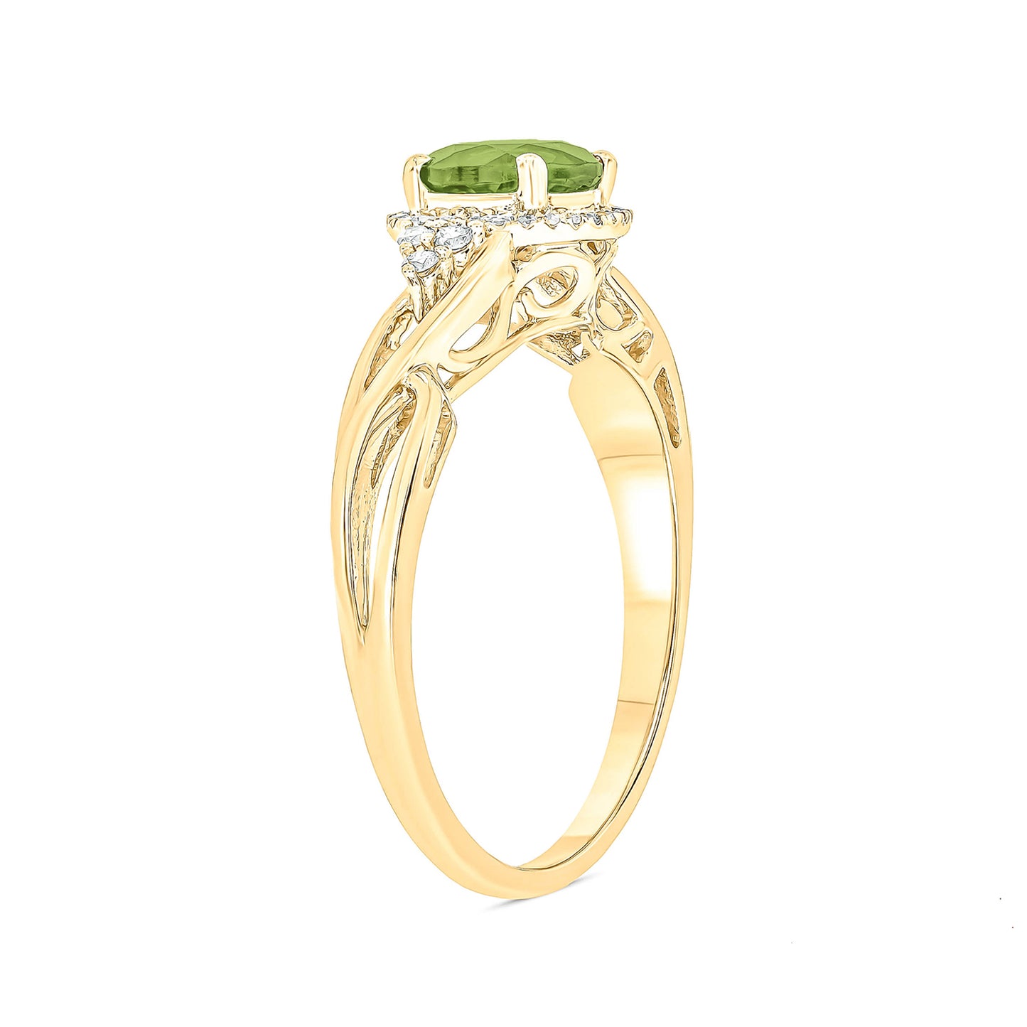 10K Gold Classic Gemstone & Diamond Ring- Citrine, Peridot