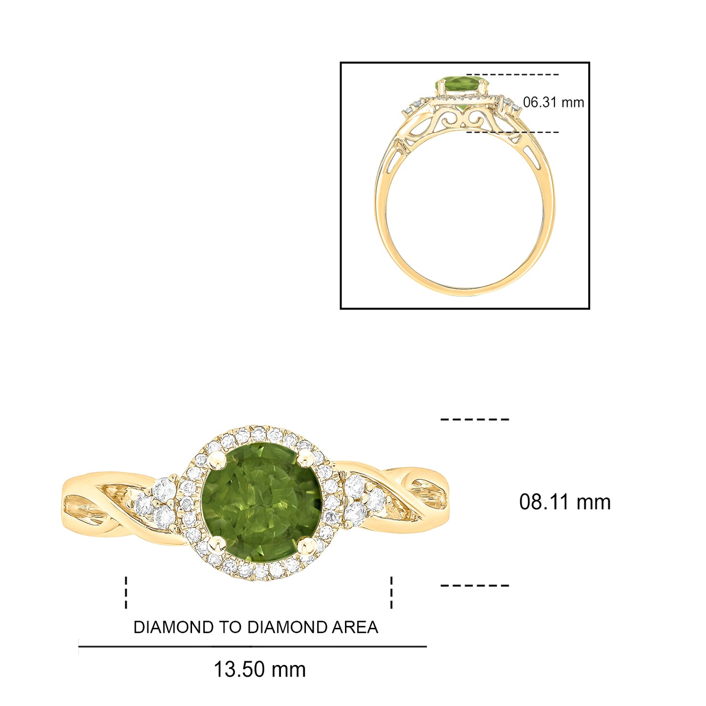 10K Gold Classic Gemstone & Diamond Ring- Citrine, Peridot