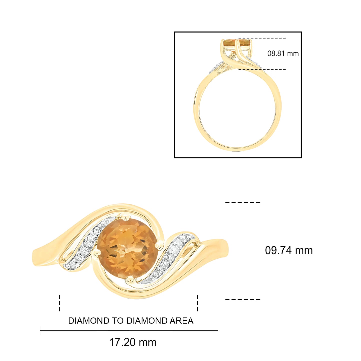 10K Gold Nouveau Perido, Citrine Gemstone & Diamond Ring