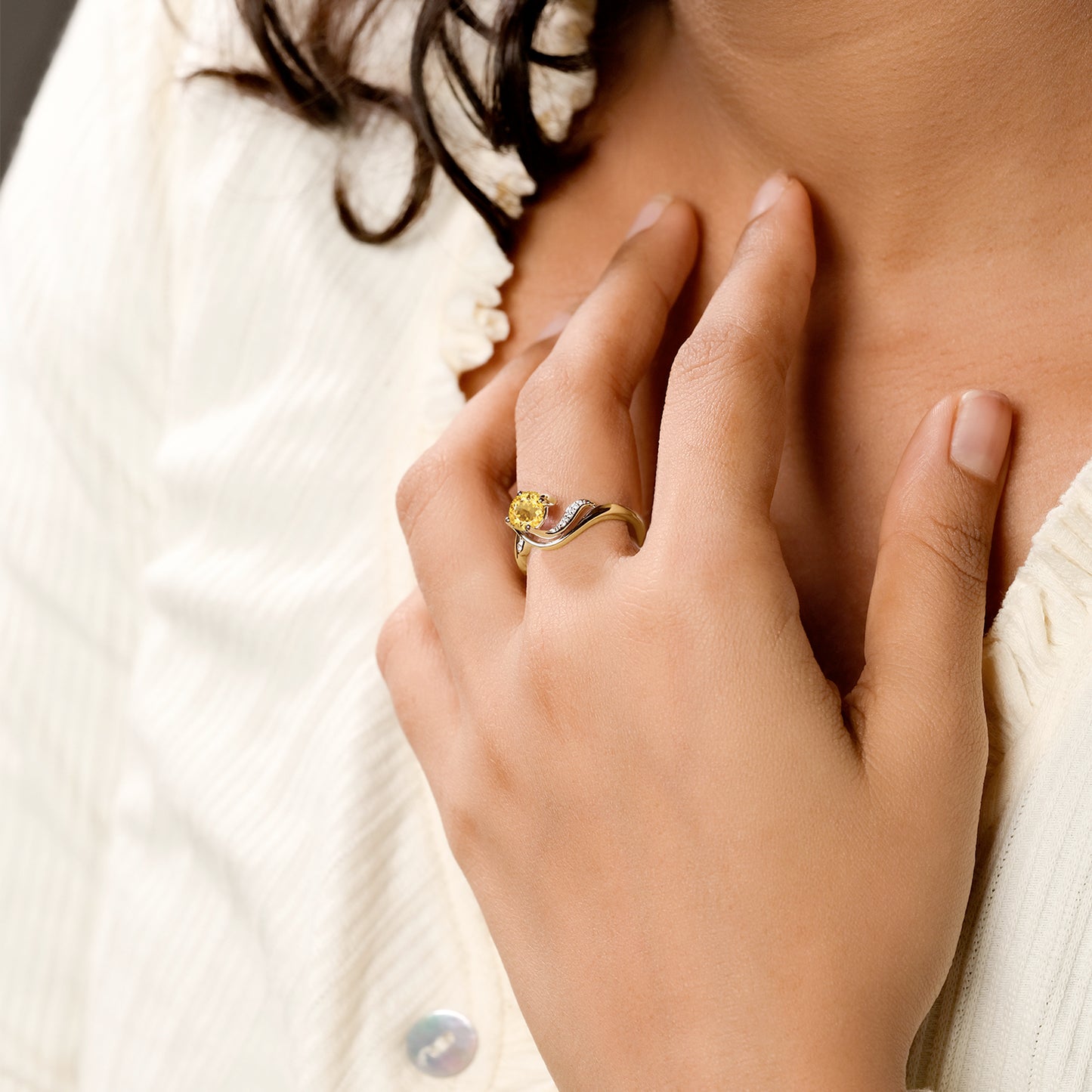 10K Gold Nouveau Perido, Citrine Gemstone & Diamond Ring