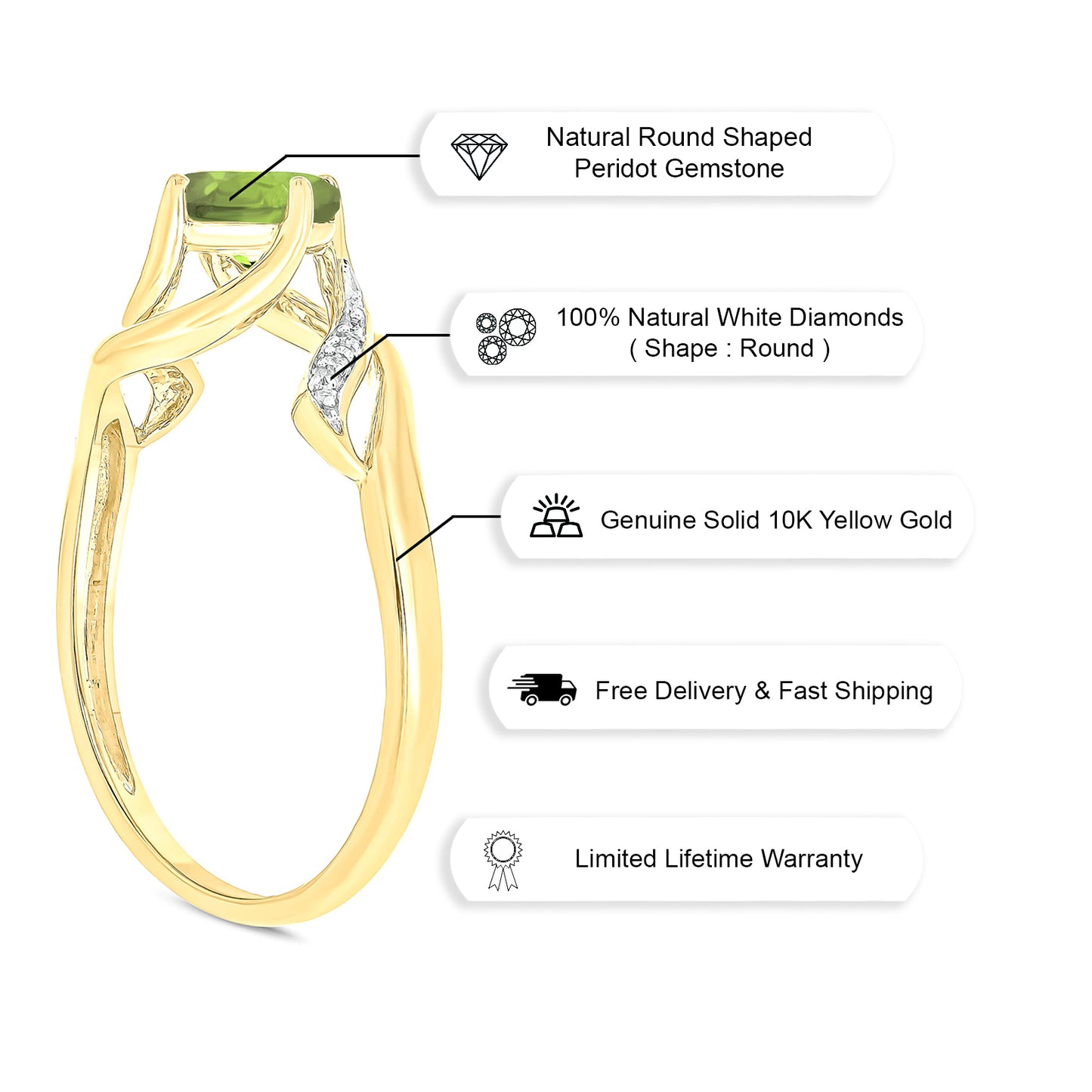 10K Gold Nouveau Perido, Citrine Gemstone & Diamond Ring