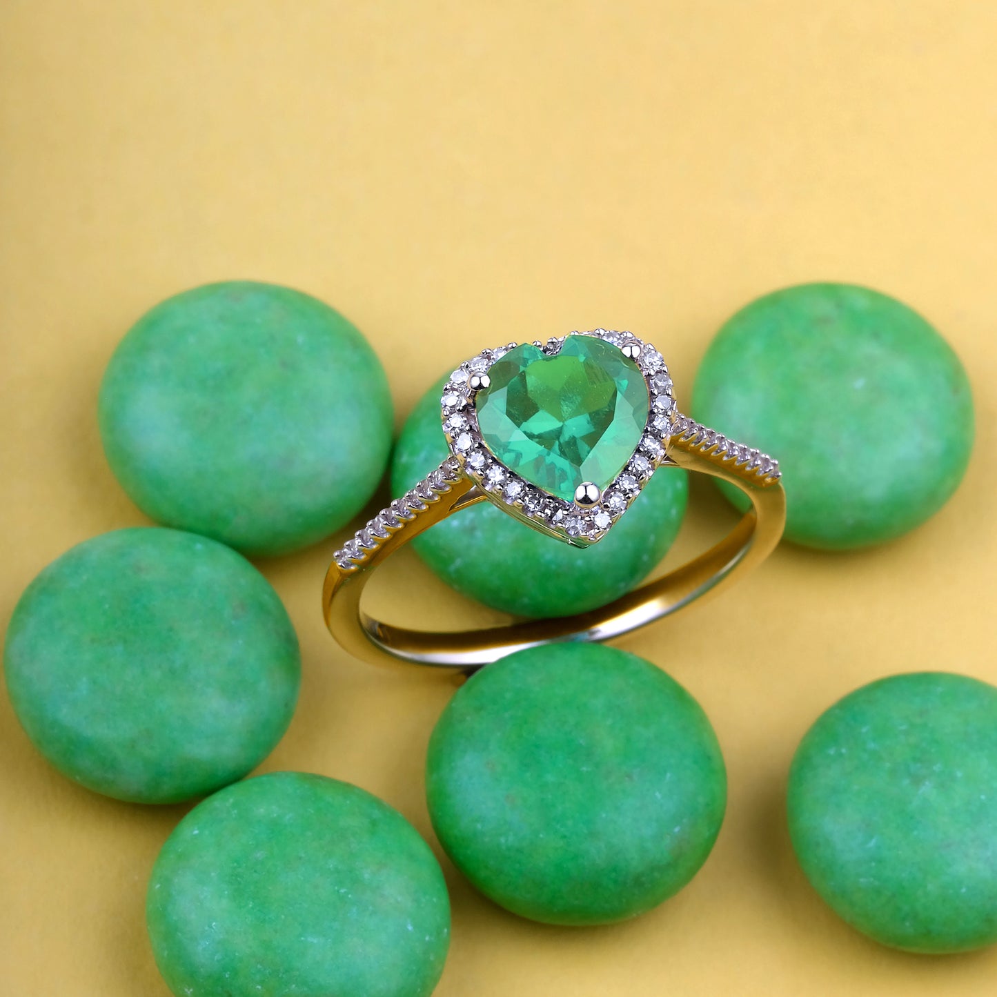 14K Gold Emerald & Diamond Heart Ring