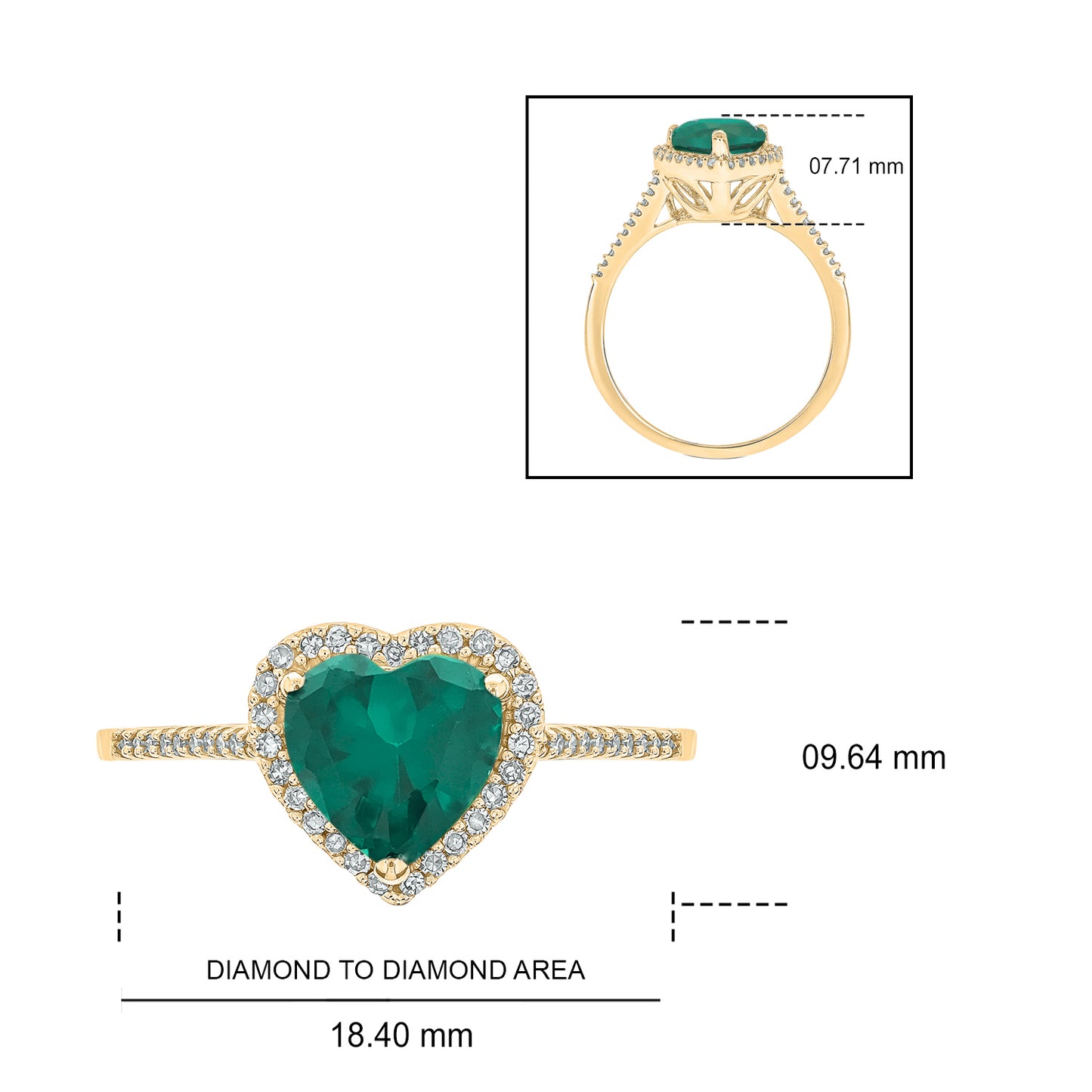 14K Gold Emerald & Diamond Heart Ring