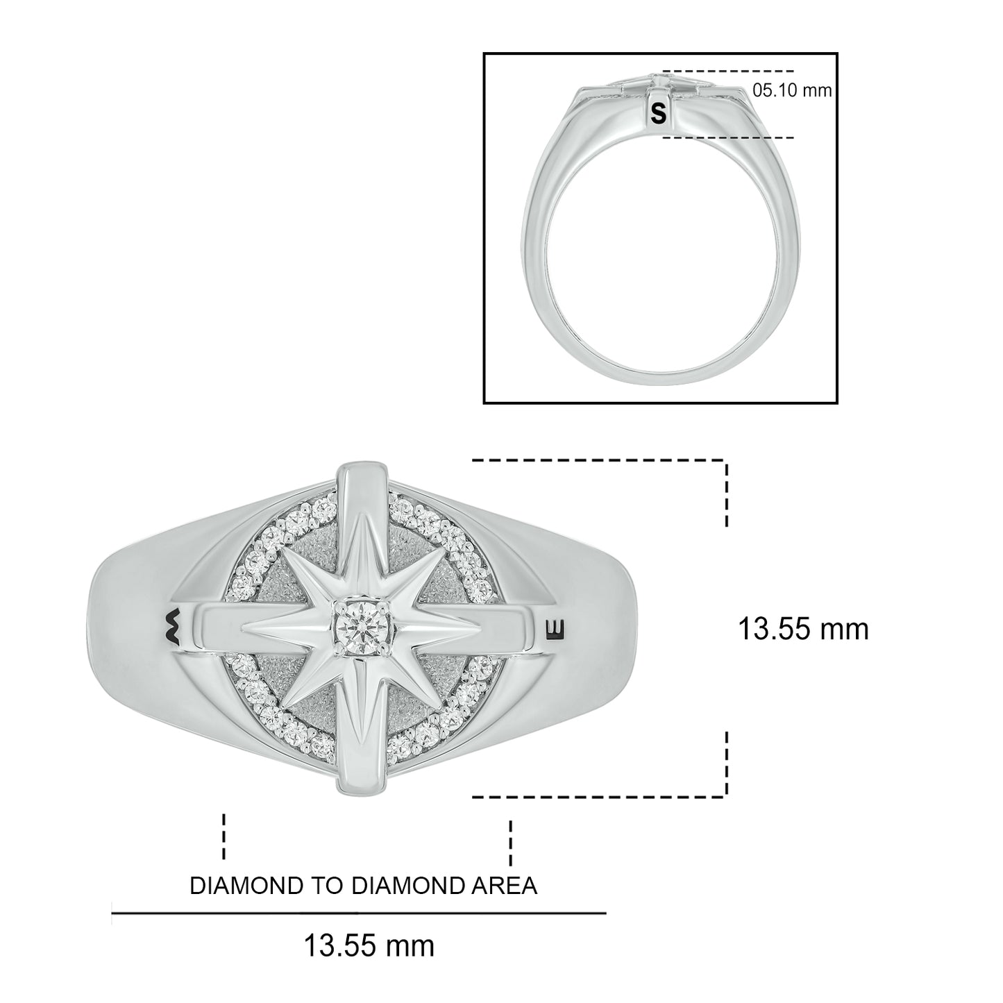 14K Gold Vermeil Men's Compass Diamond Ring