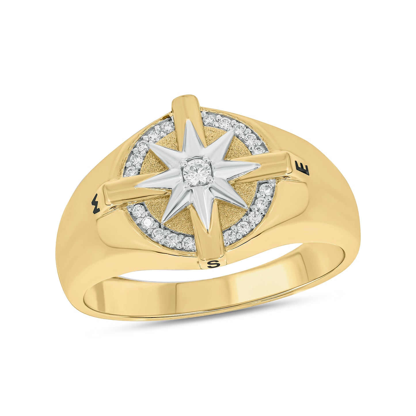 14K Gold Vermeil Men's Compass Diamond Ring