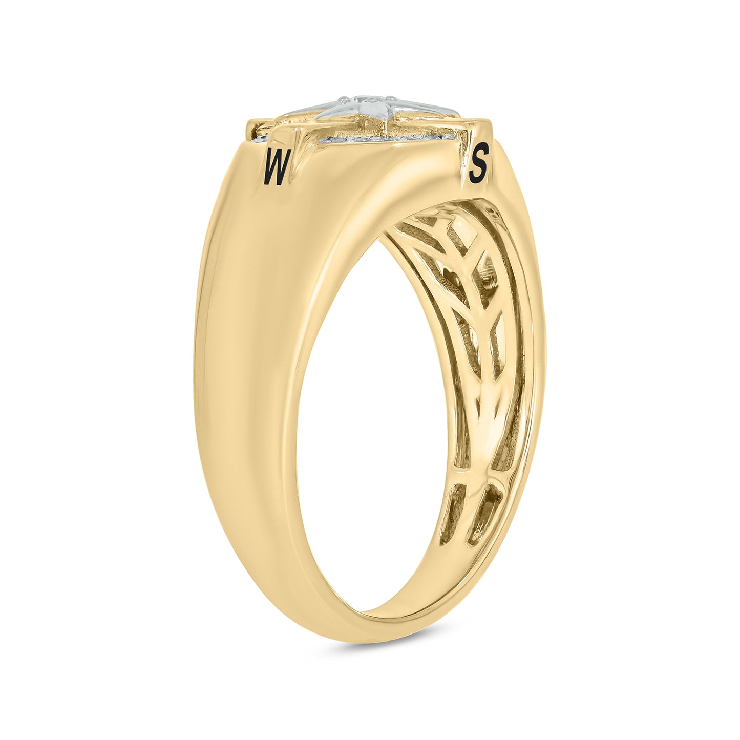 14K Gold Vermeil Men's Compass Diamond Ring
