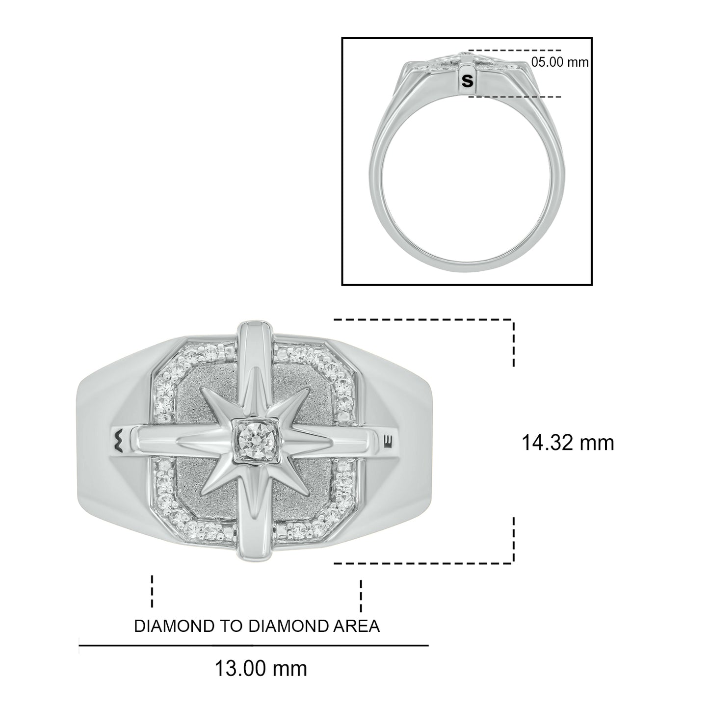 Men's Compass Diamond Ring in 14K Gold Vermeil
