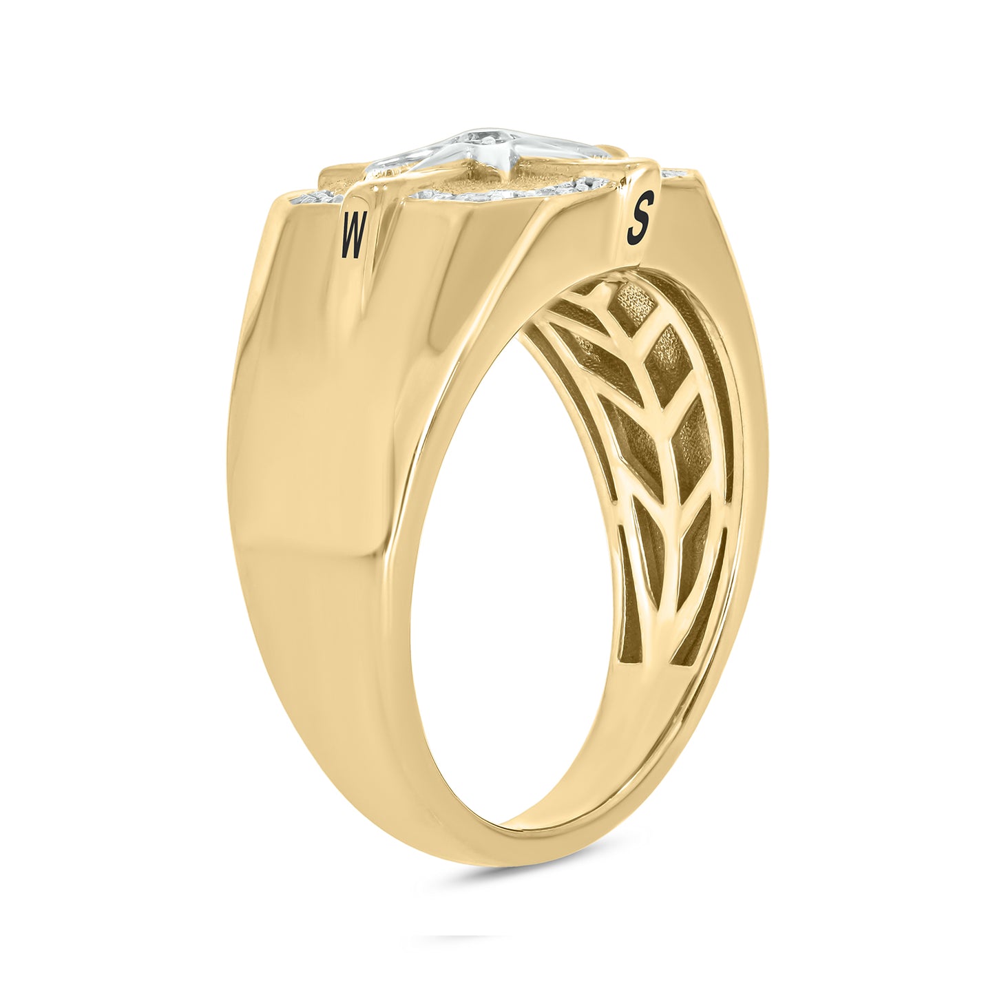 Men's Compass Diamond Ring in 14K Gold Vermeil
