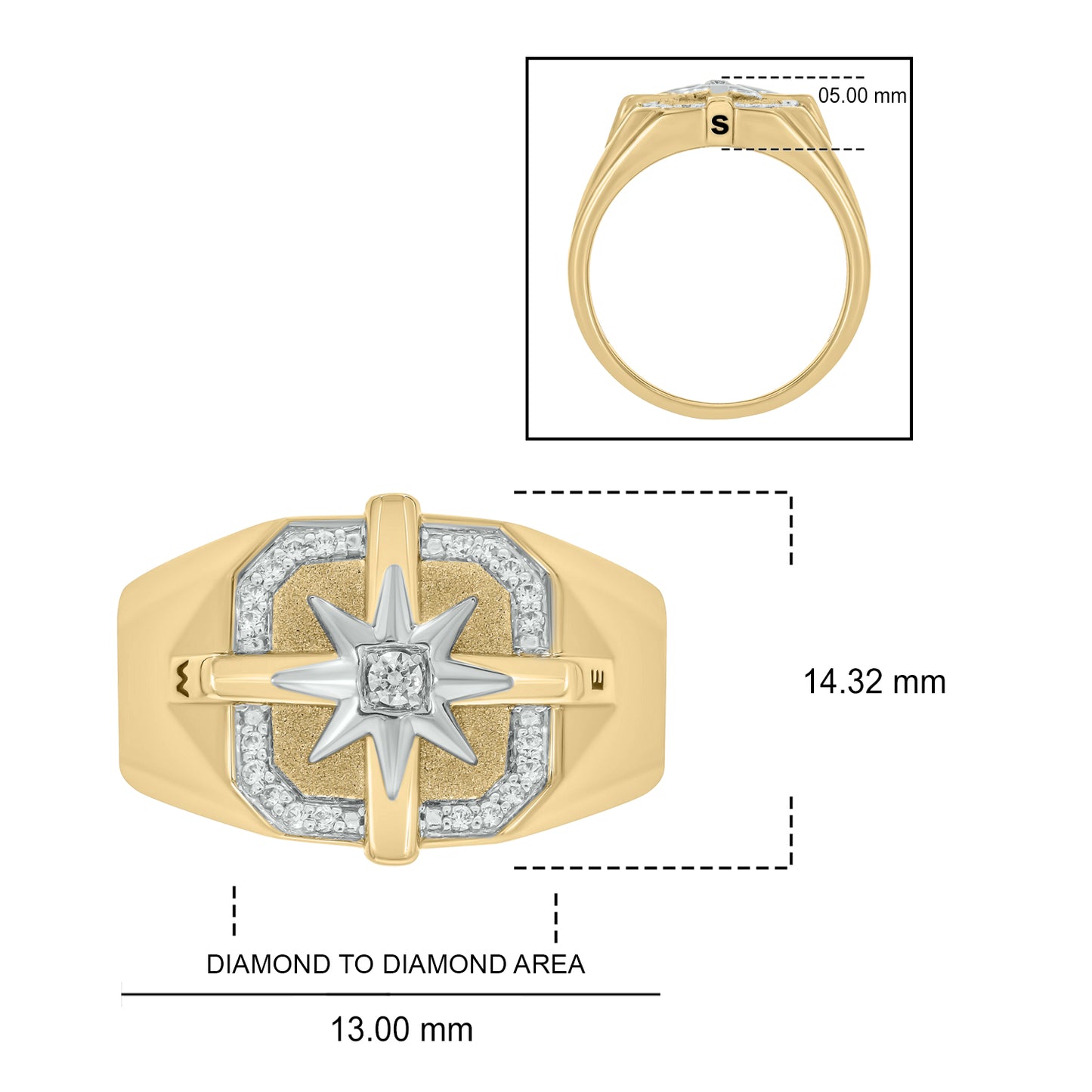 Men's Compass Diamond Ring in 14K Gold Vermeil