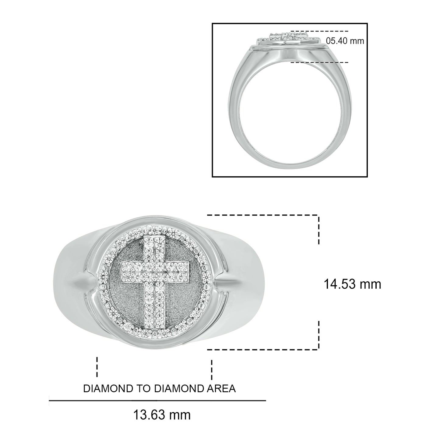 Signet Cross Diamond Ring for Men in 14K Gold Vermeil