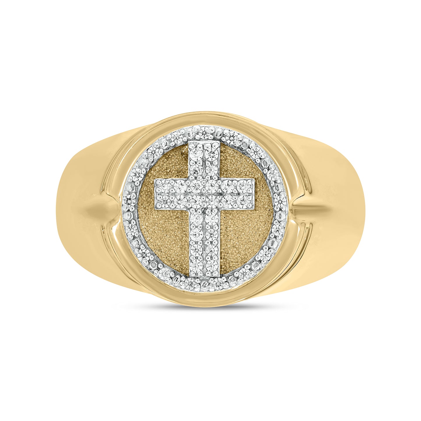 Signet Cross Diamond Ring for Men in 14K Gold Vermeil